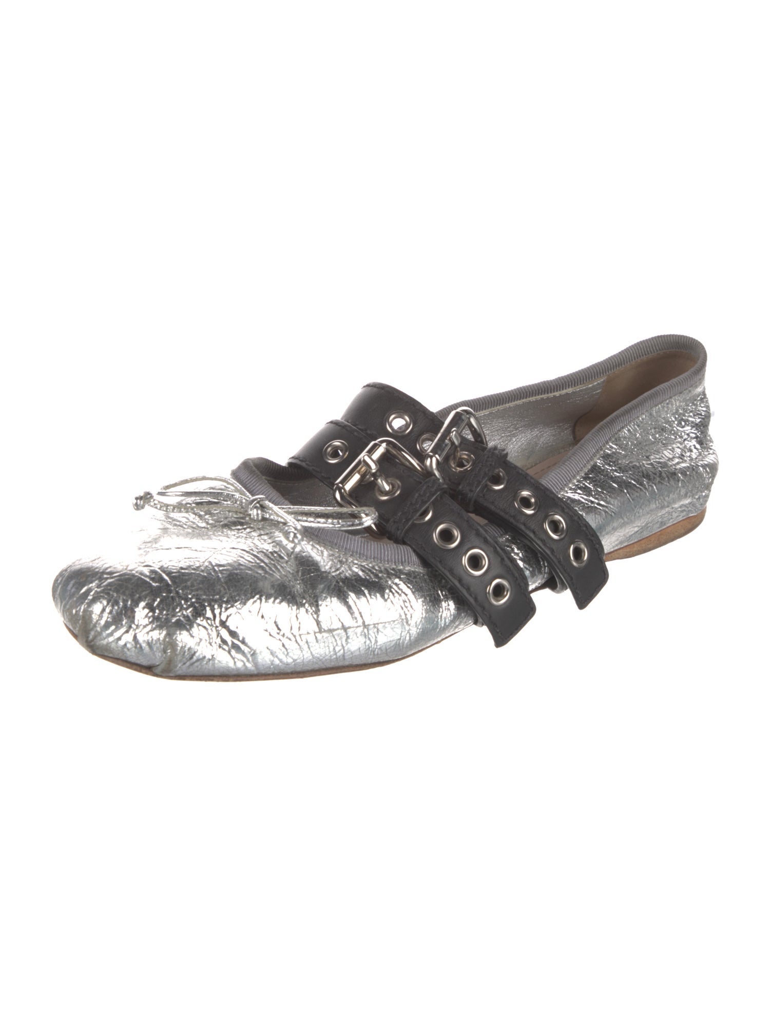 Miu Miu Leather Bow Accents Mary Jane Flats