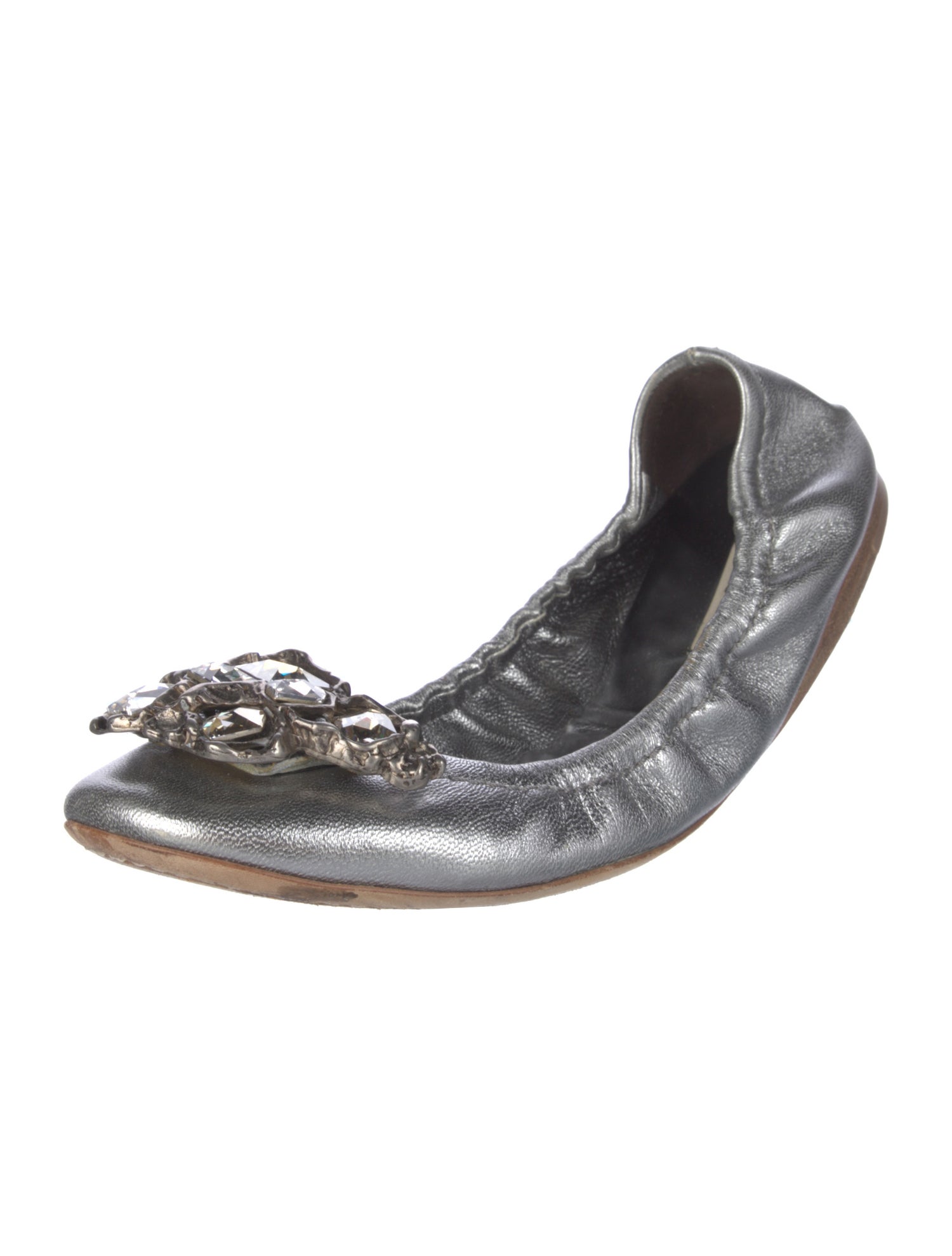 Miu Miu Leather Crystal Embellishments Ballet Flats