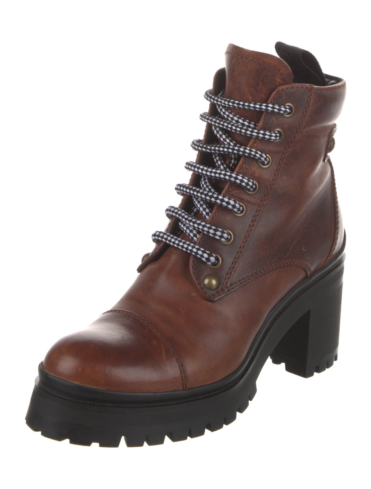Miu Miu Leather Colorblock Pattern Combat Boots