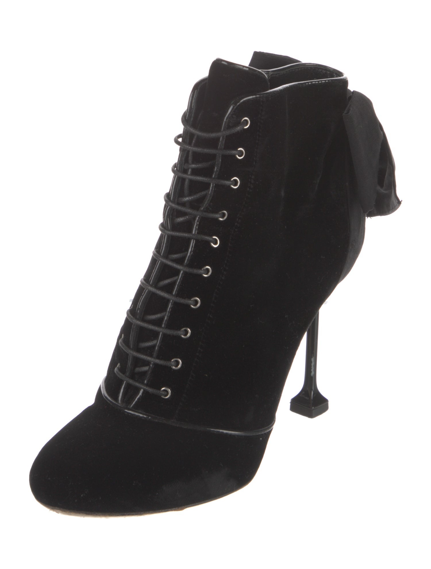 Miu Miu Velvet Bow Accents Lace-Up Boots