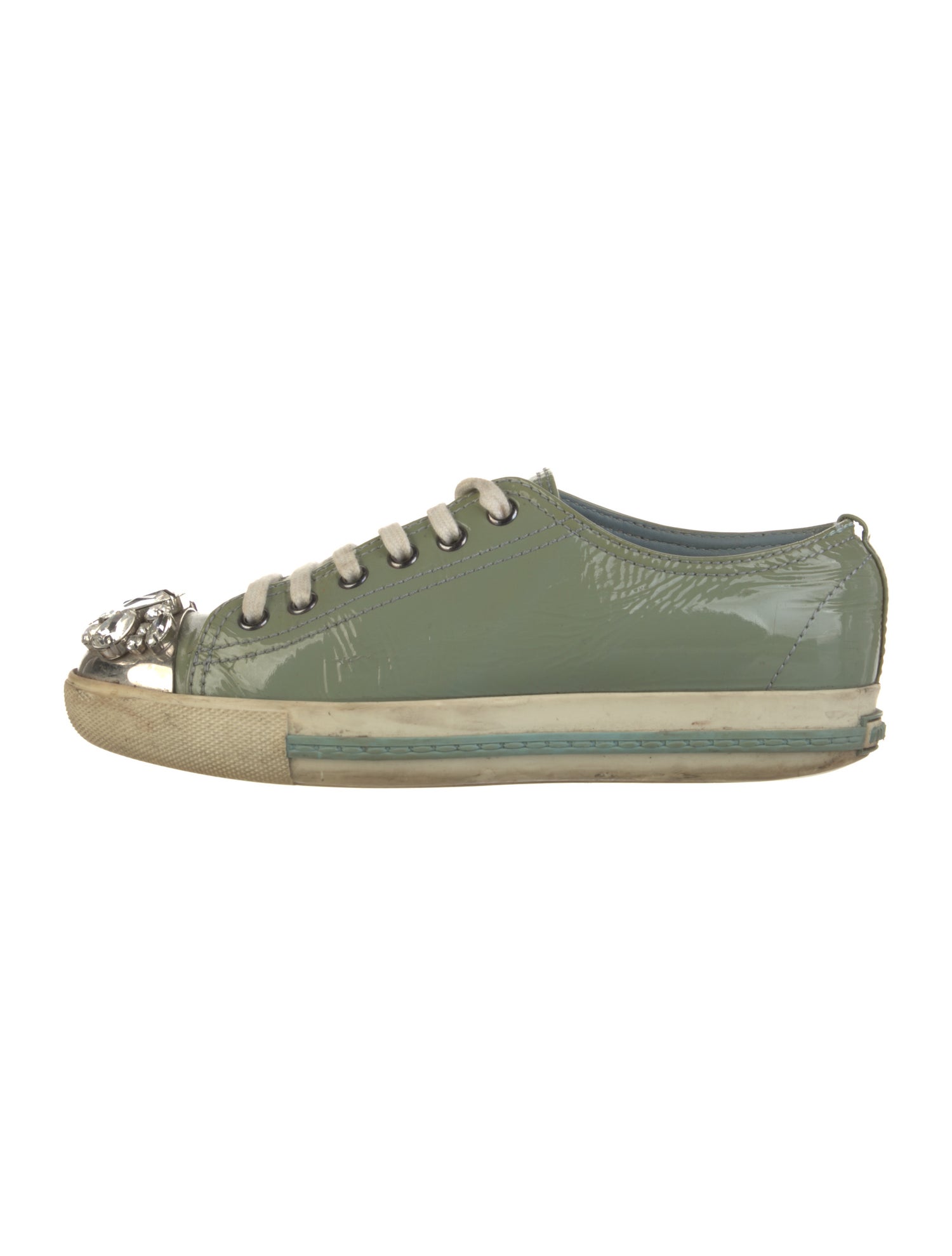 Miu Miu Patent Leather Crystal Embellishments Sneakers