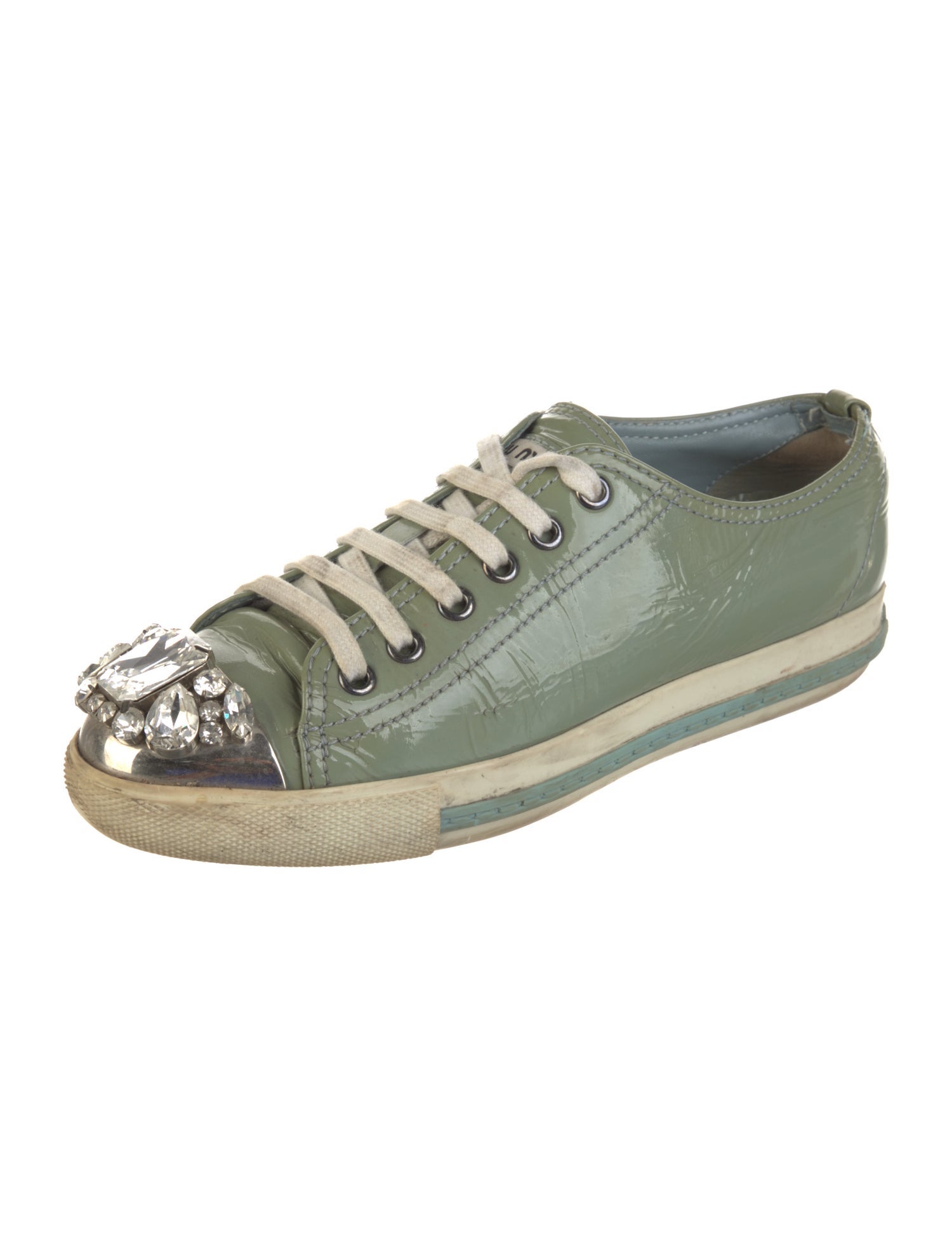 Miu Miu Patent Leather Crystal Embellishments Sneakers