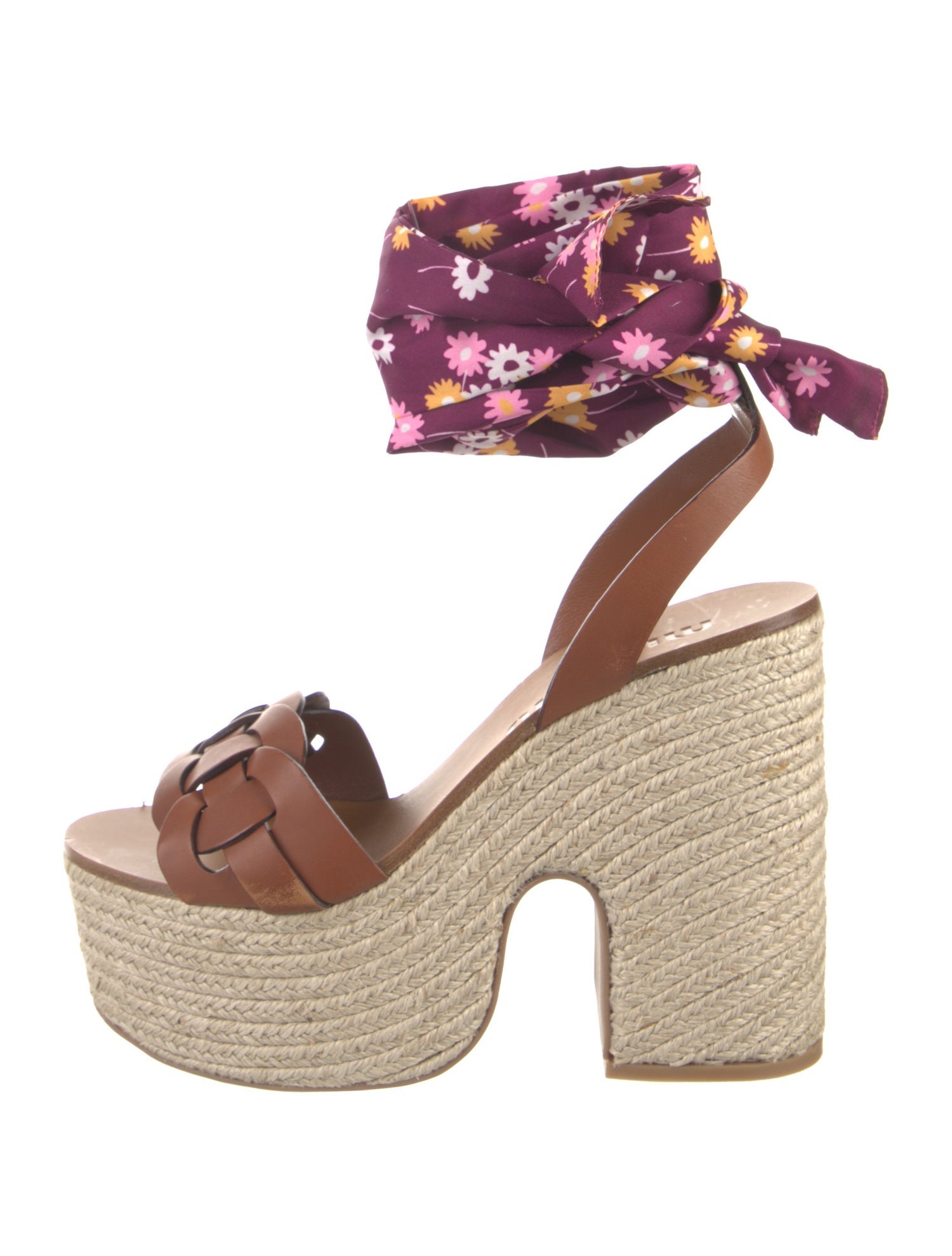 Miu Miu Leather Floral Print Espadrilles