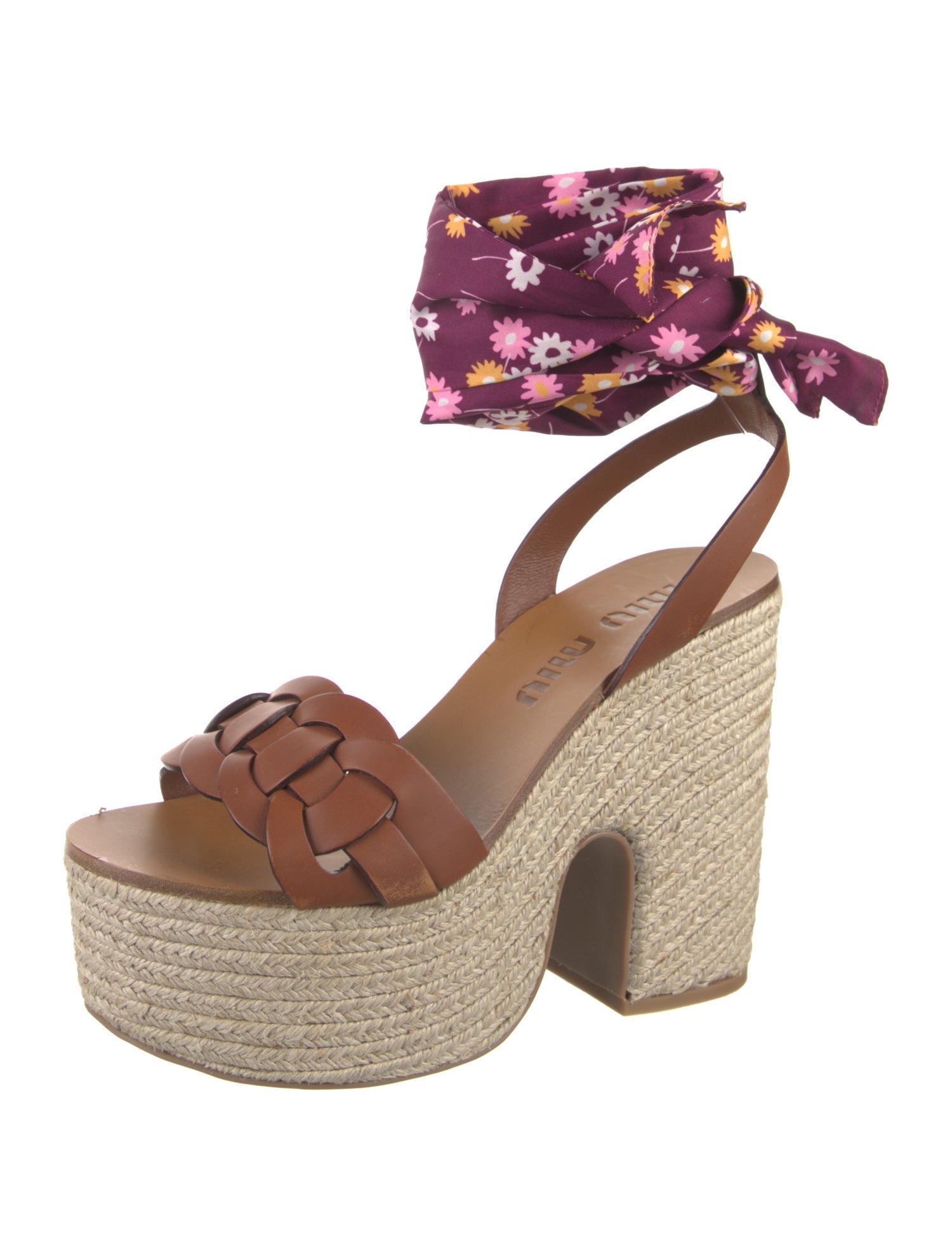 Miu Miu Leather Floral Print Espadrilles