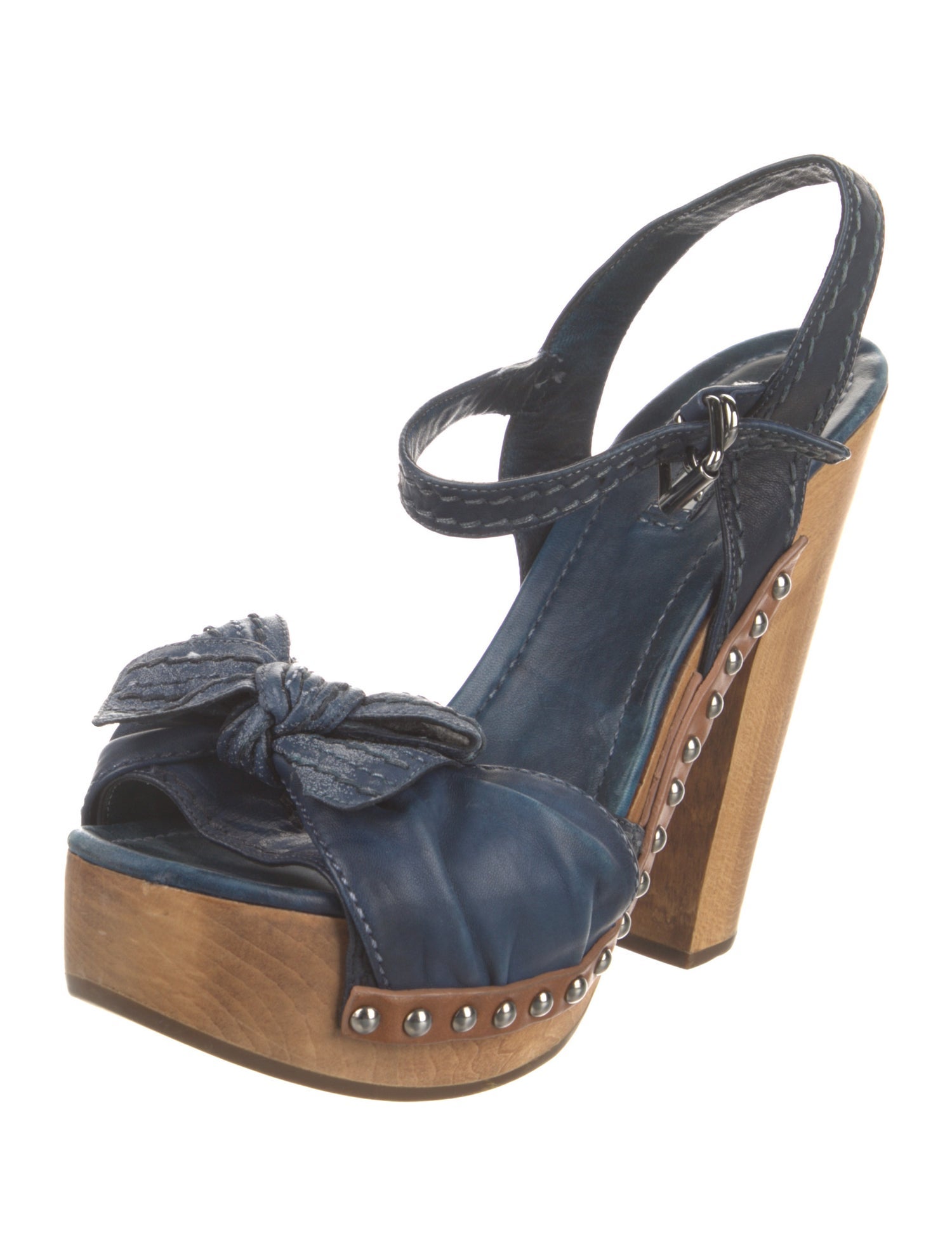 Miu Miu Leather Bow Accents Slingback Sandals