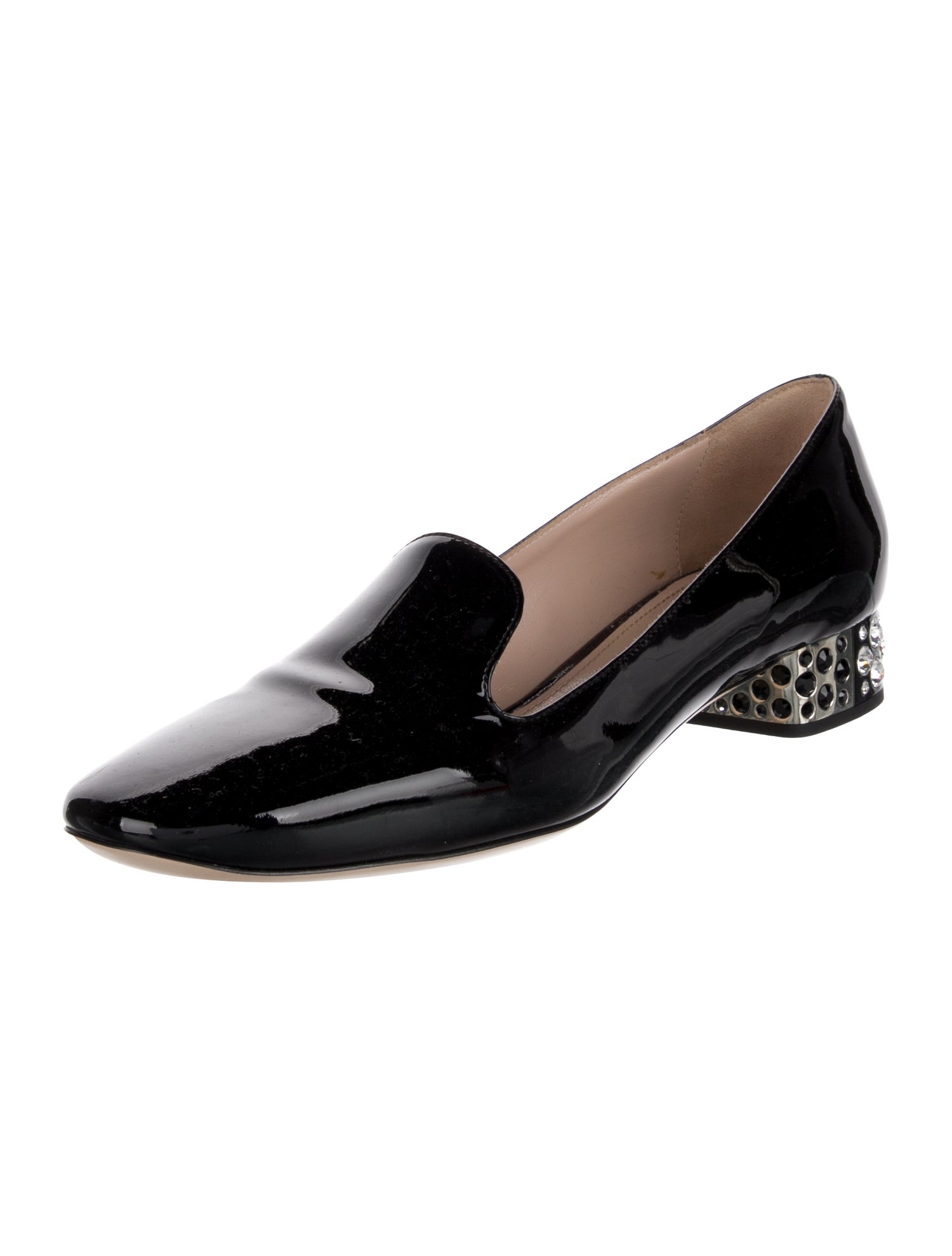 Miu Miu Patent Leather Crystal Embellishments Loafers