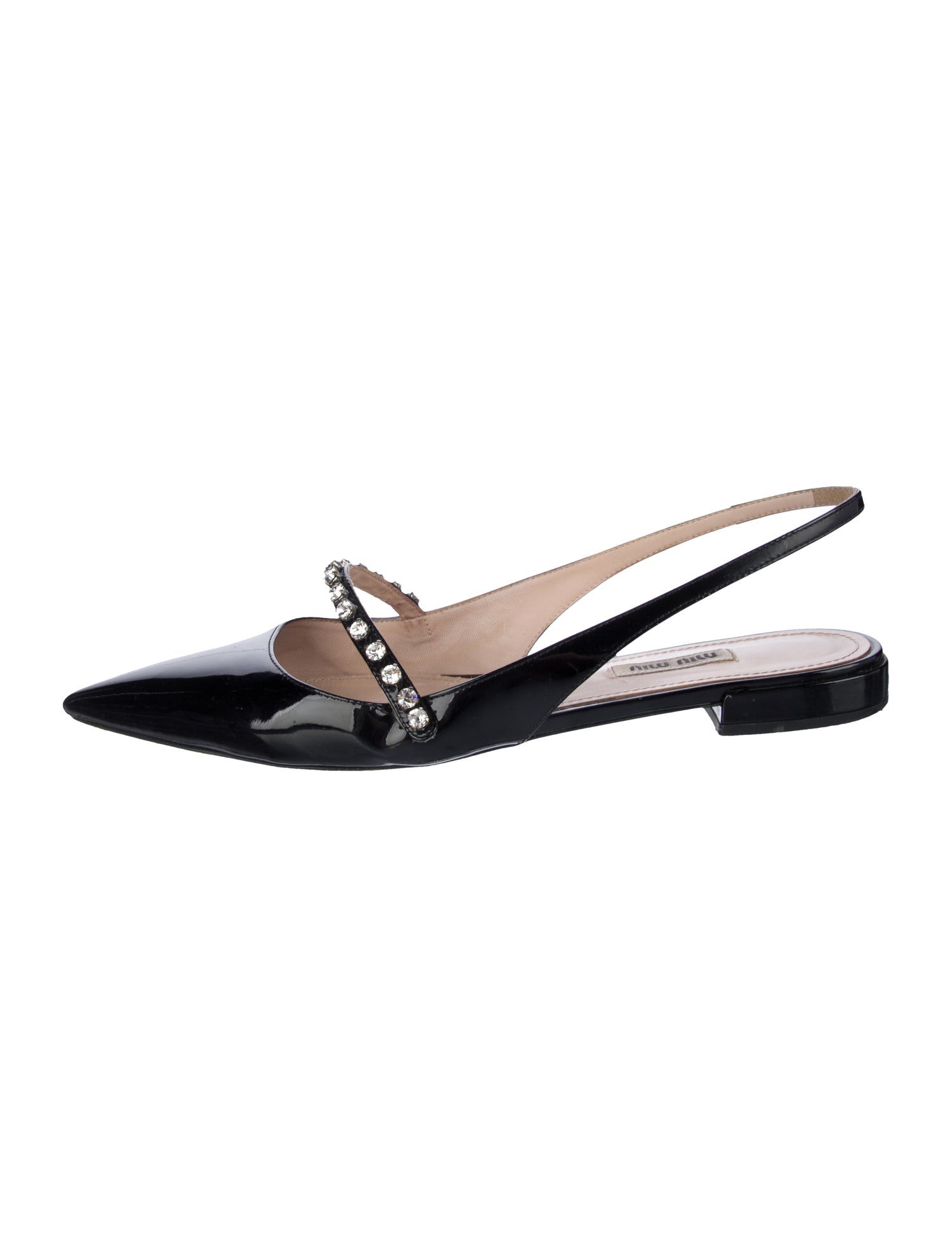 Miu Miu Patent Leather Crystal Embellishments Slingback Flats