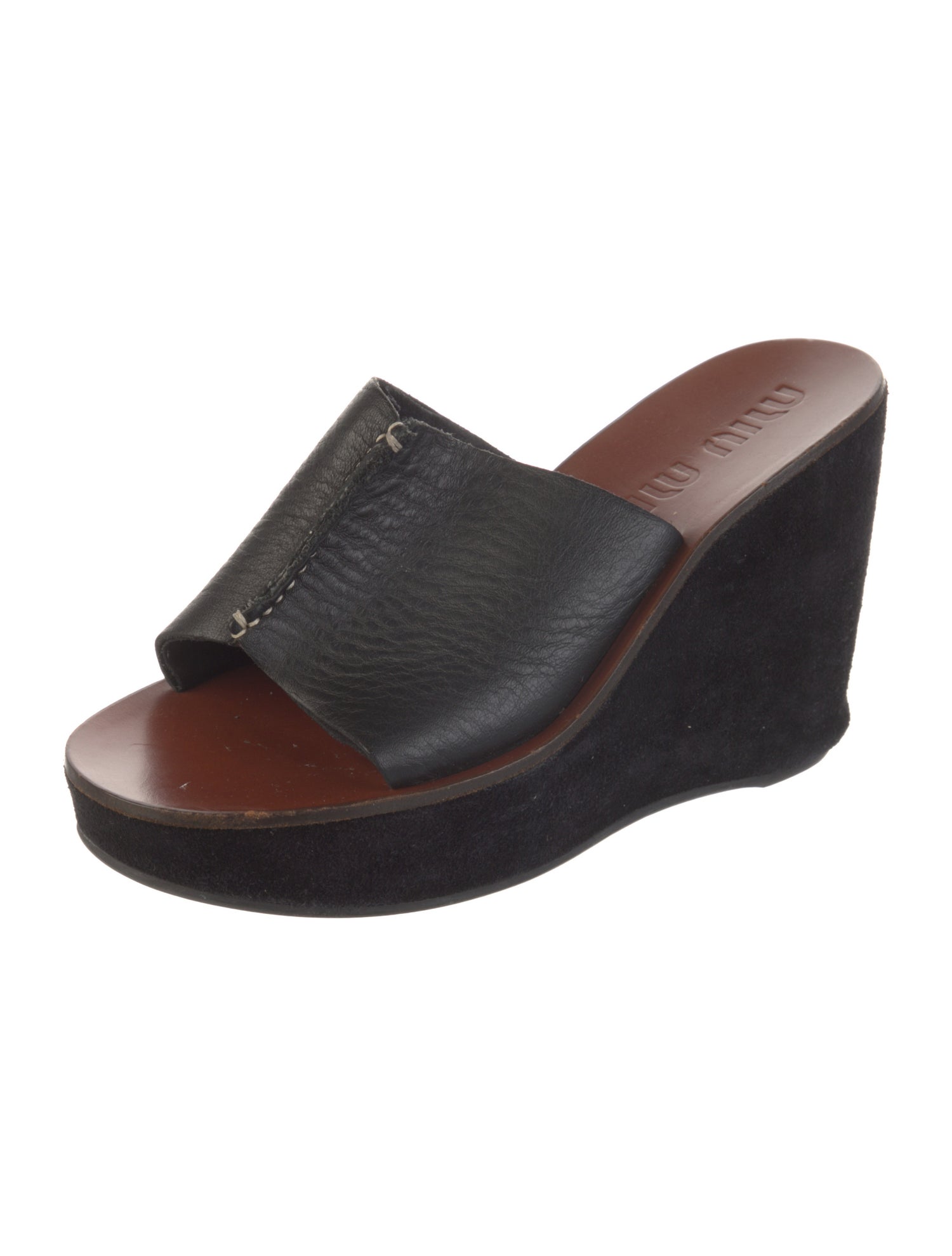 Miu Miu Leather Mesh Accents Slides