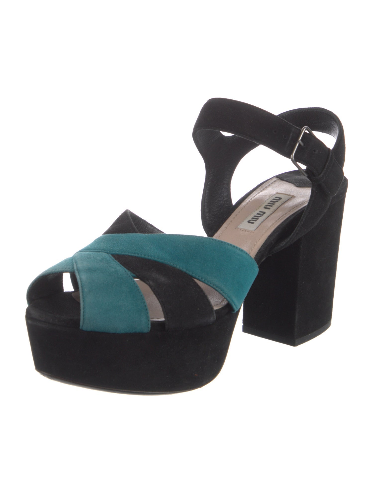 Miu Miu Suede Colorblock Pattern Slingback Pumps