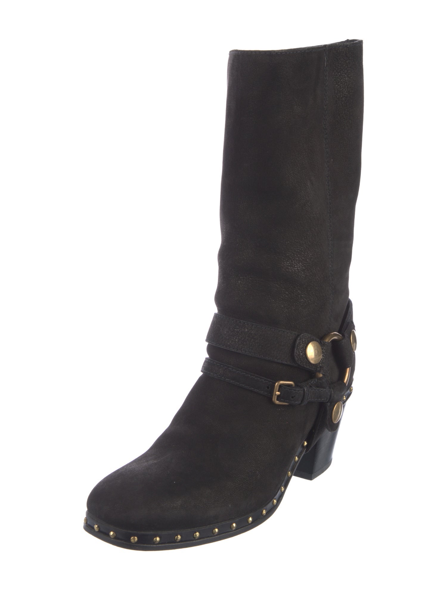 Miu Miu Suede Studded Accents Moto Boots