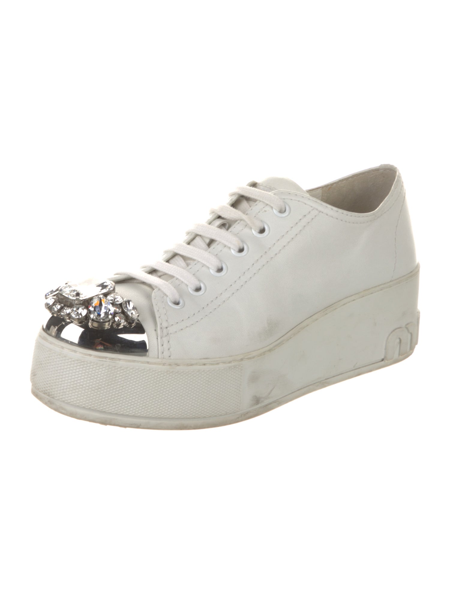 Miu Miu Leather Crystal Embellishments Sneakers