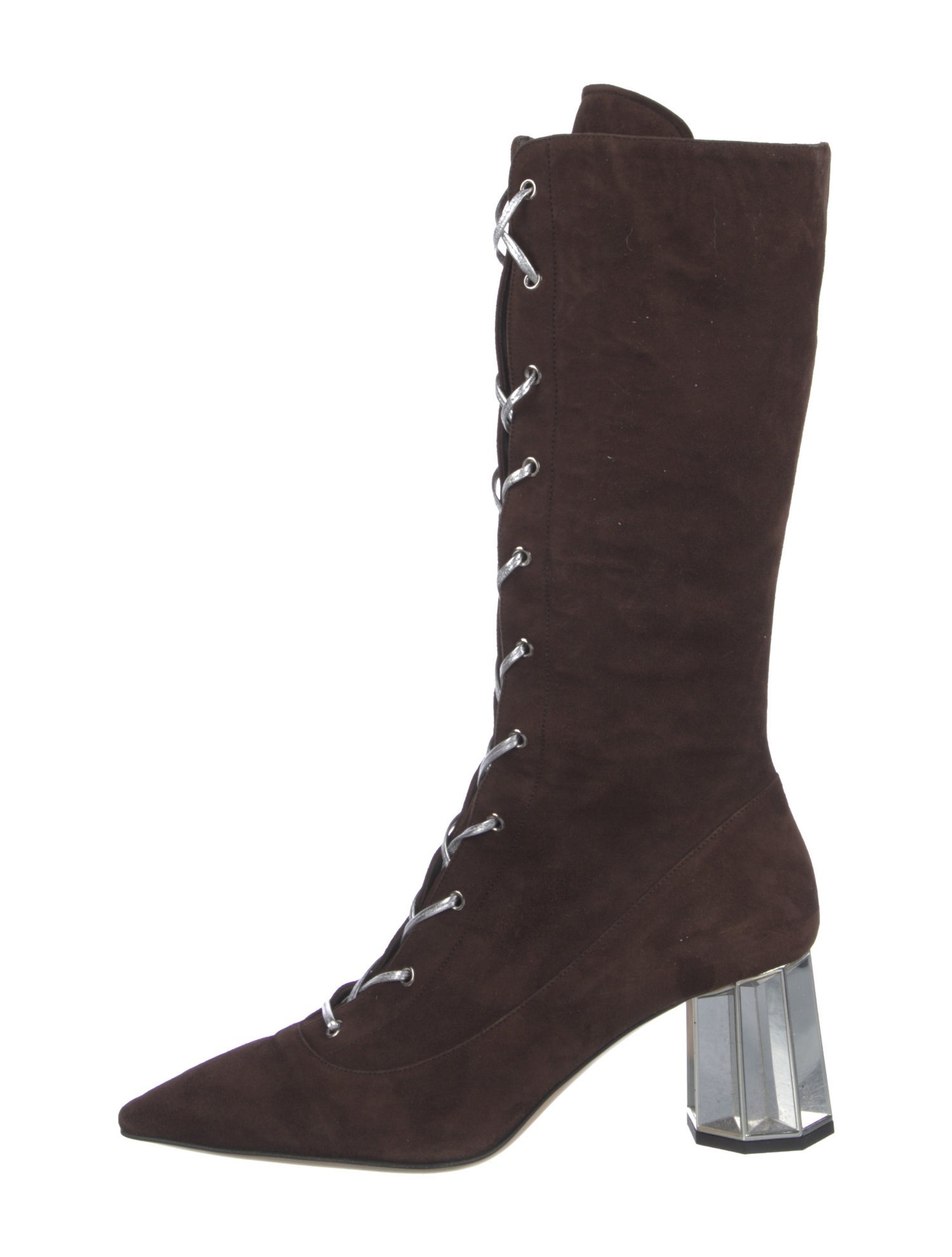 Miu Miu Suede Colorblock Pattern Lace-Up Boots