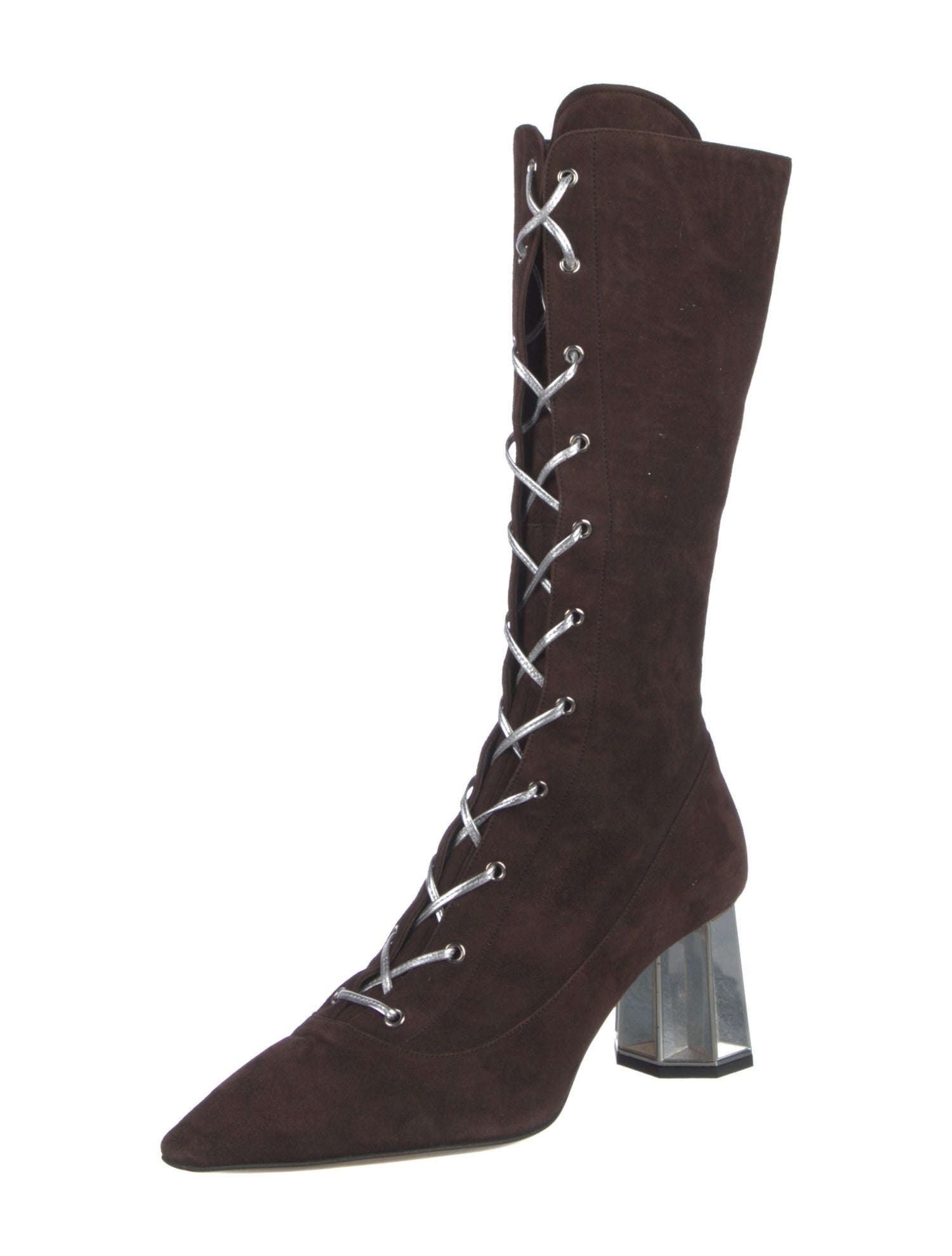 Miu Miu Suede Colorblock Pattern Lace-Up Boots