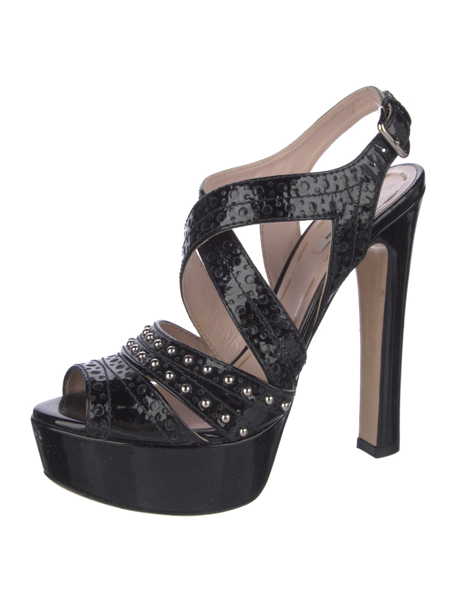 Miu Miu Patent Leather Studded Accents Slingback Pumps
