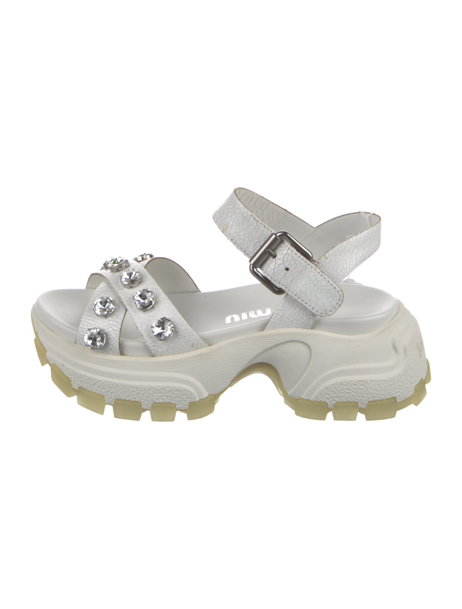 Miu Miu Leather Crystal Embellishments Slingback Sandals w/ Tags