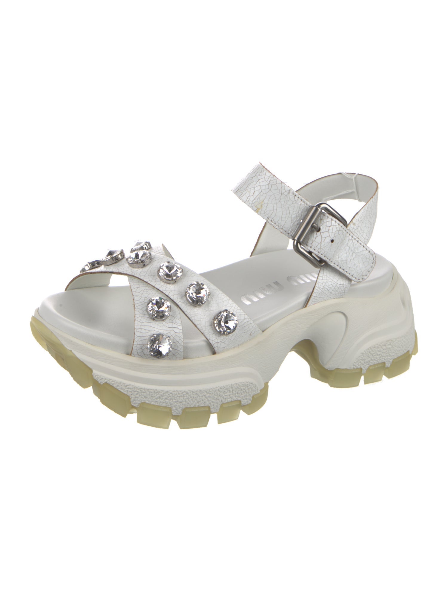 Miu Miu Leather Crystal Embellishments Slingback Sandals w/ Tags