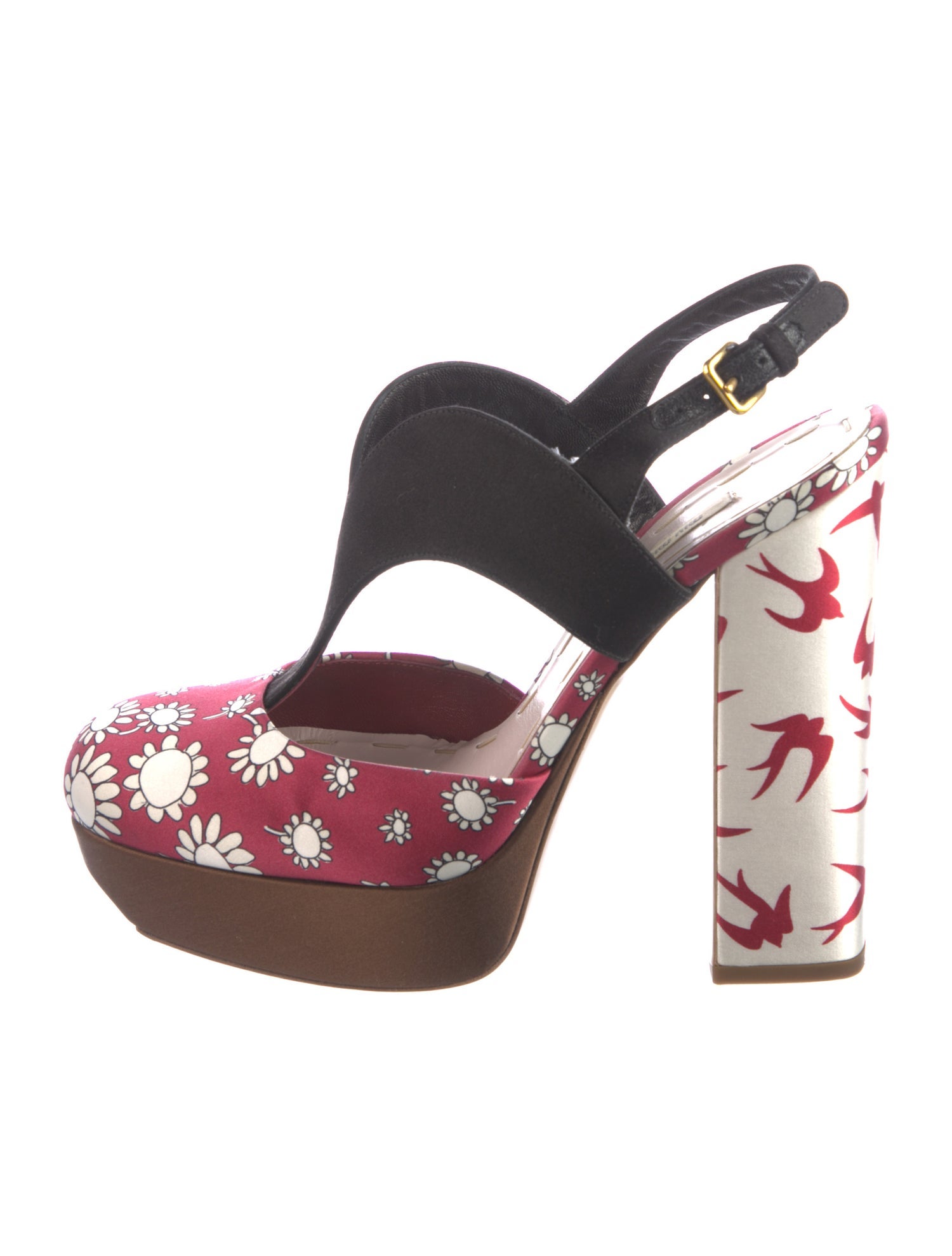 Miu Miu Satin Floral Print Slingback Pumps