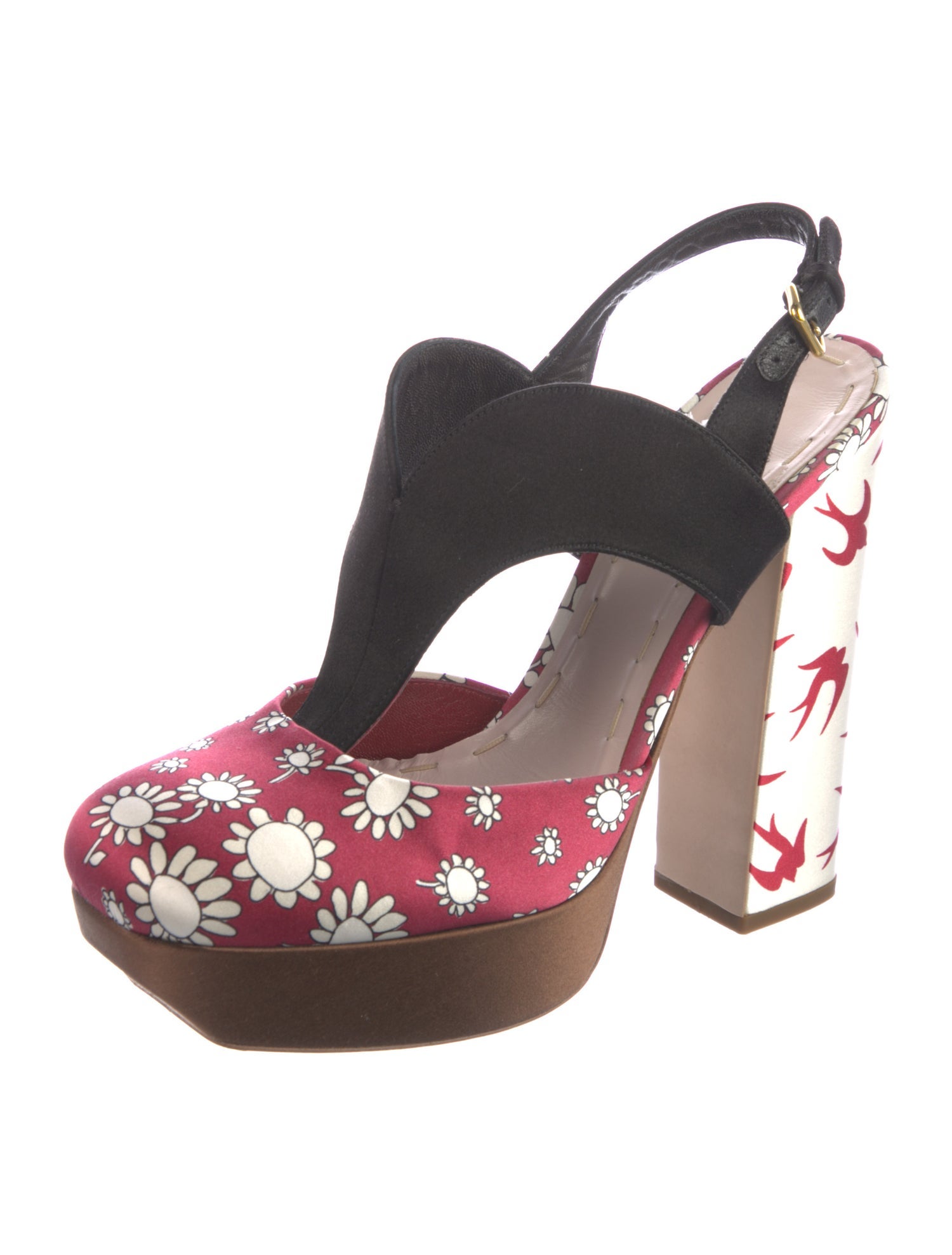 Miu Miu Satin Floral Print Slingback Pumps