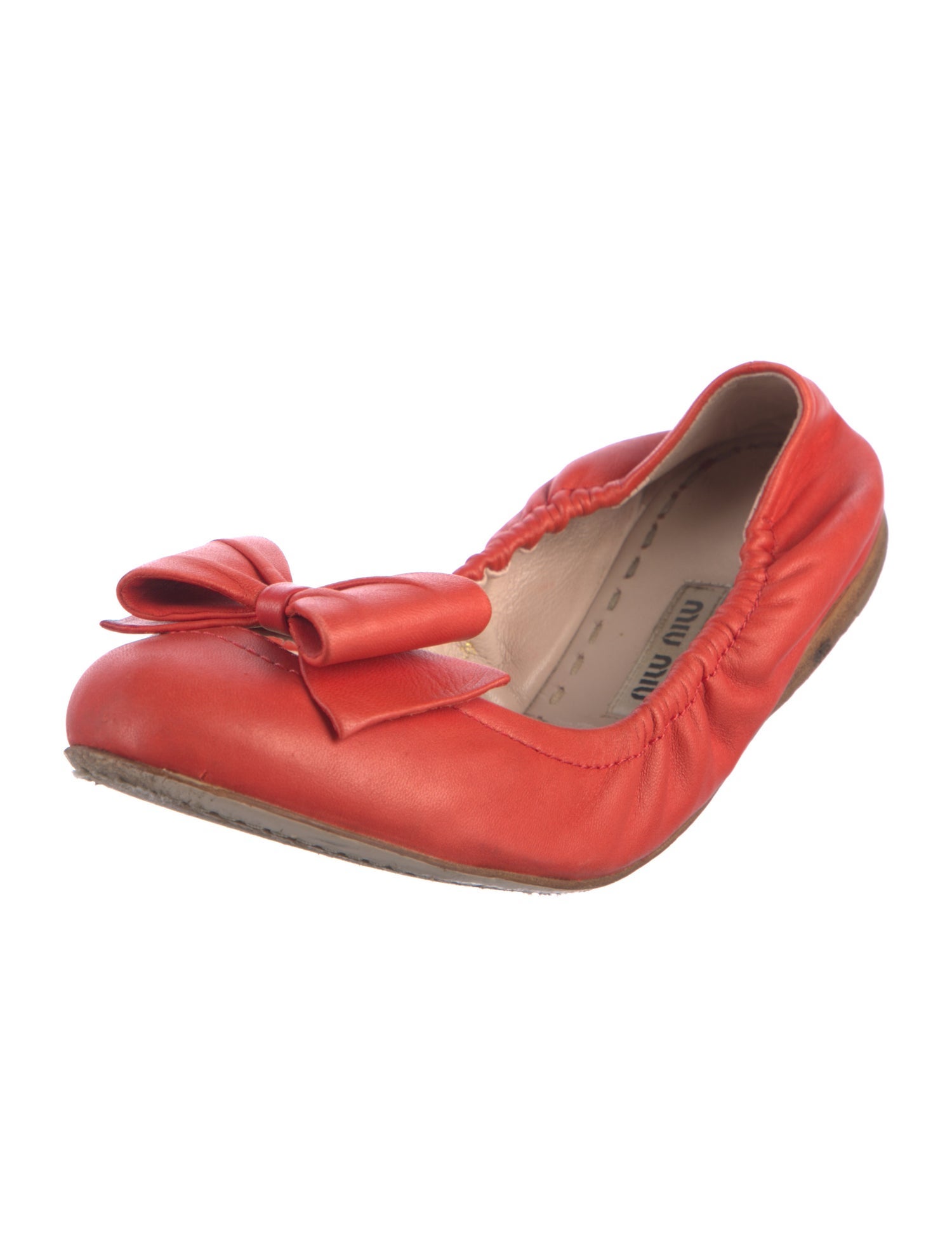 Miu Miu Leather Bow Accents Ballet Flats