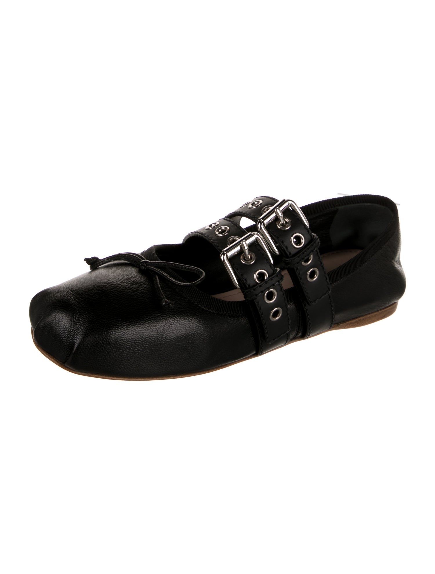 Miu Miu Leather Bow Accents Mary Jane Flats