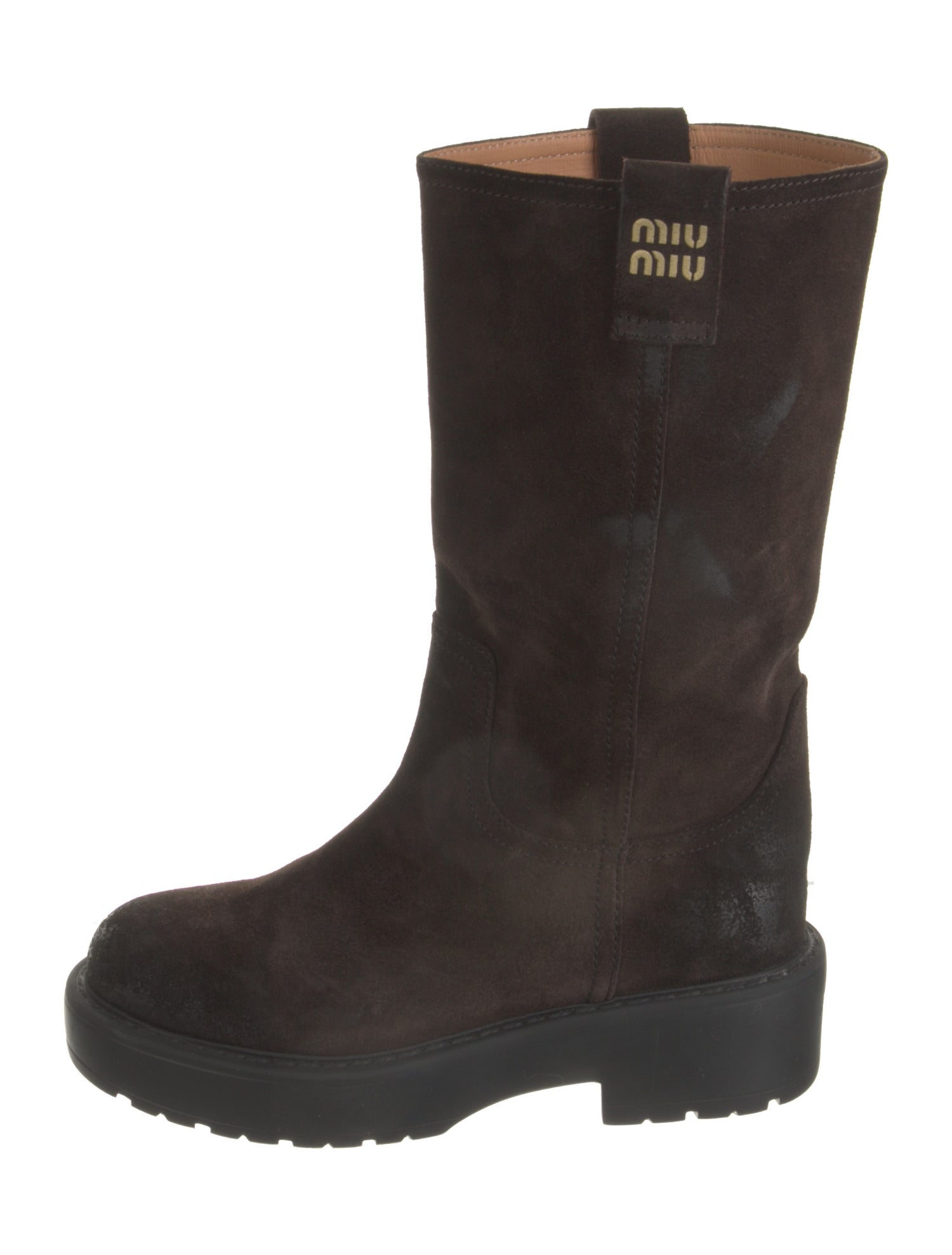 Miu Miu Suede Colorblock Pattern Moto Boots