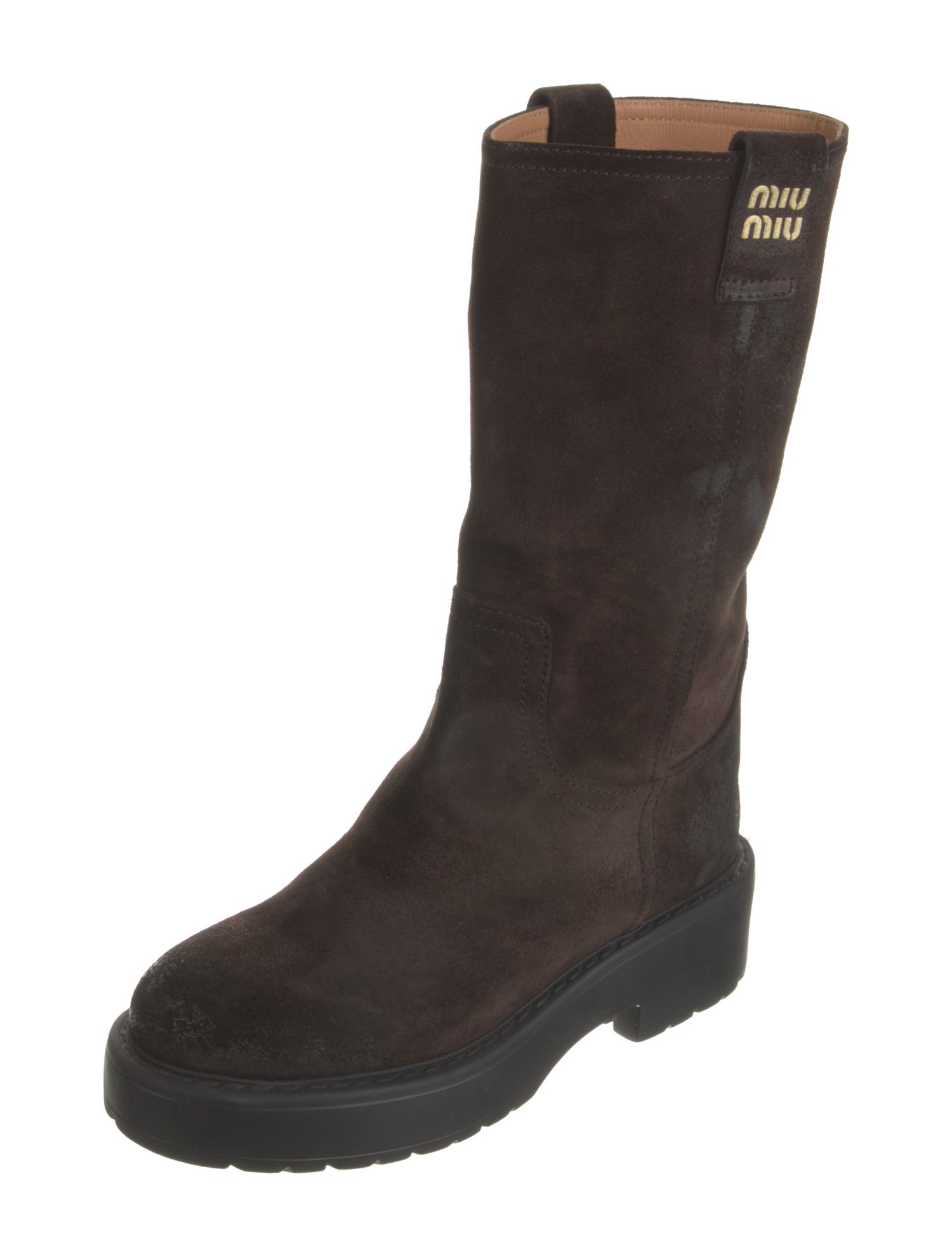 Miu Miu Suede Colorblock Pattern Moto Boots