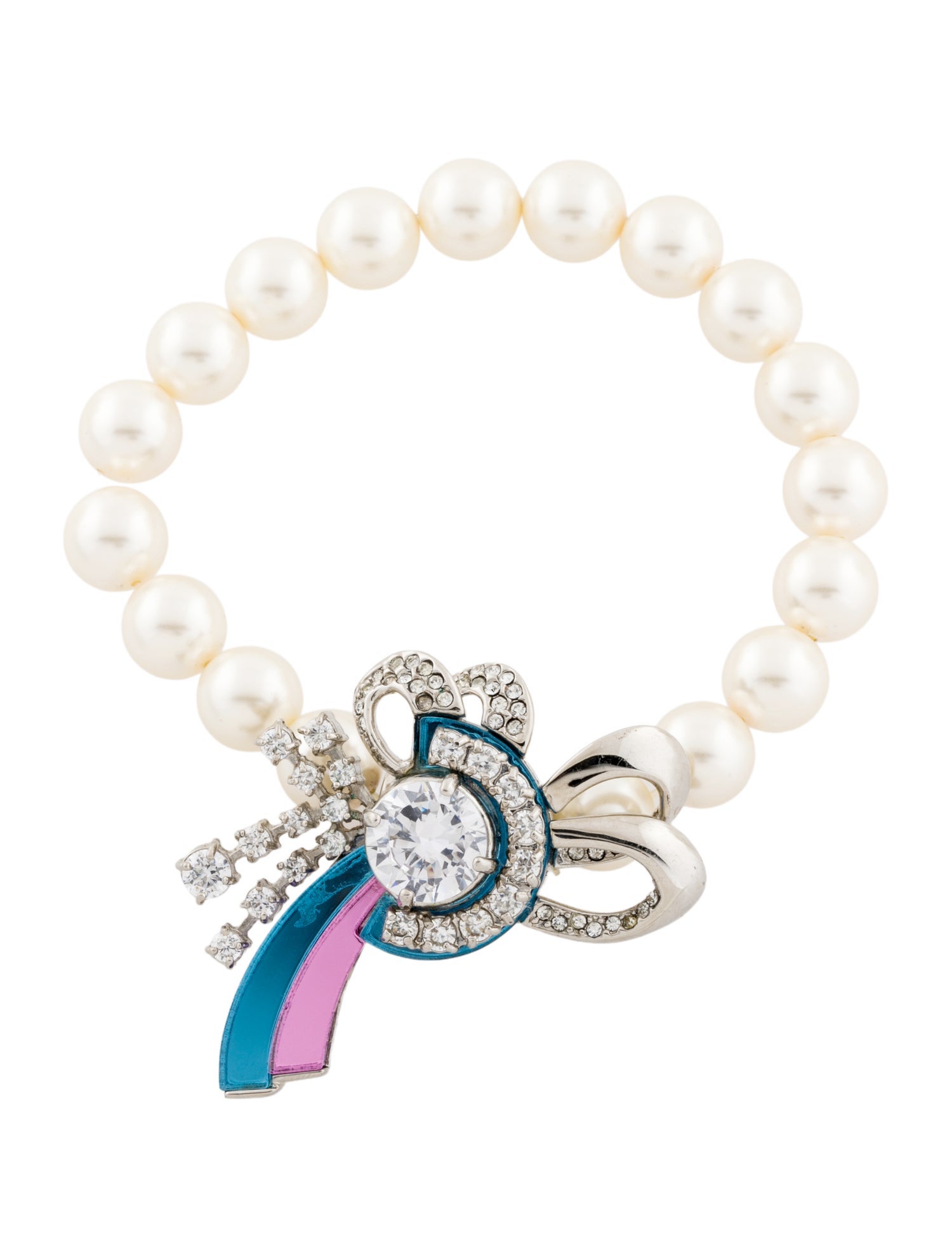 Miu Miu Crystal & Faux Pearl Bead Charm Bracelet