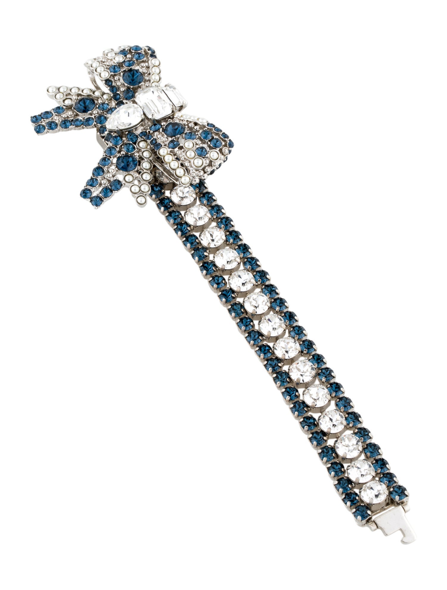 Miu Miu Faux Pearl & Crystal Bow Bracelet