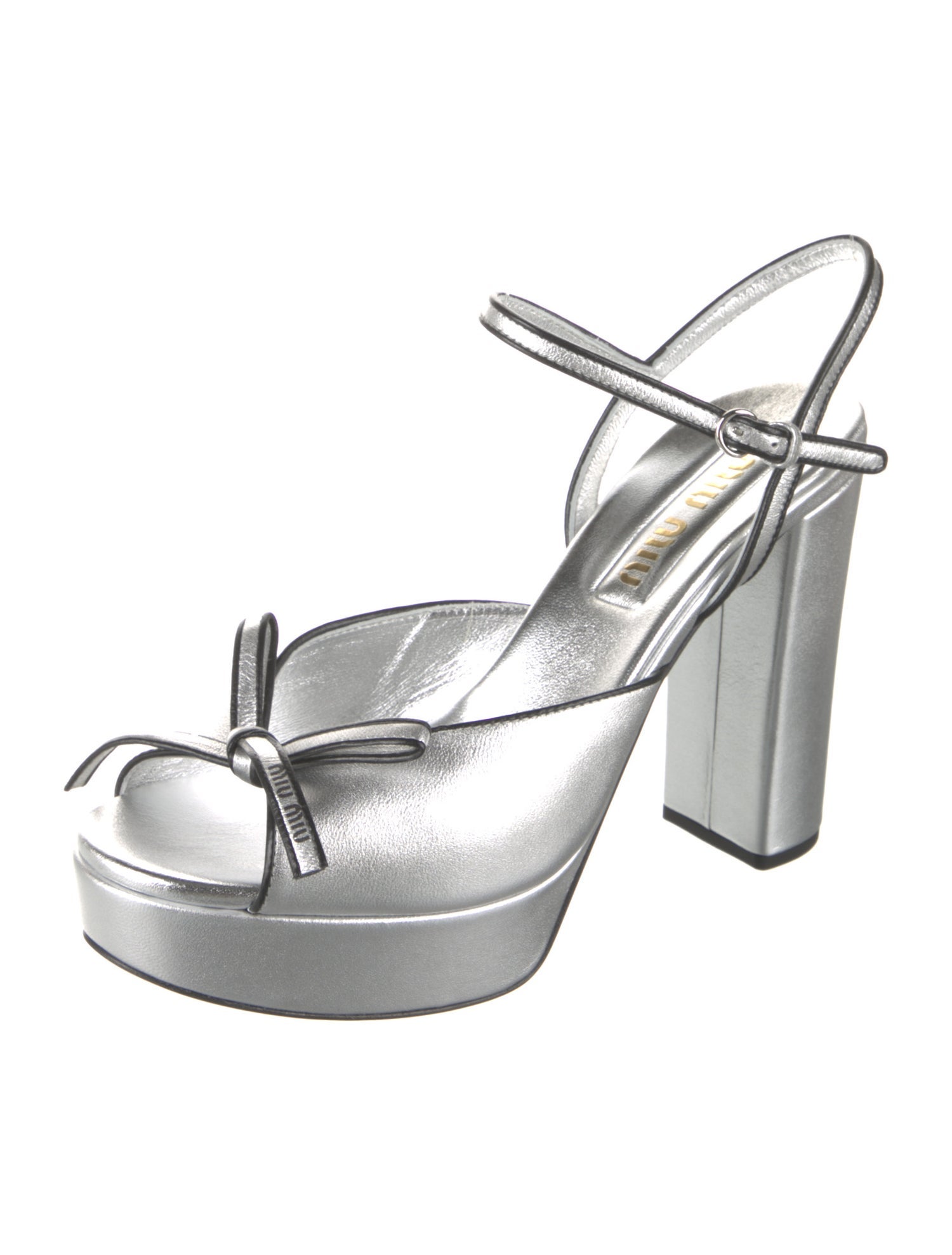 Miu Miu Leather Bow Accents Slingback Pumps