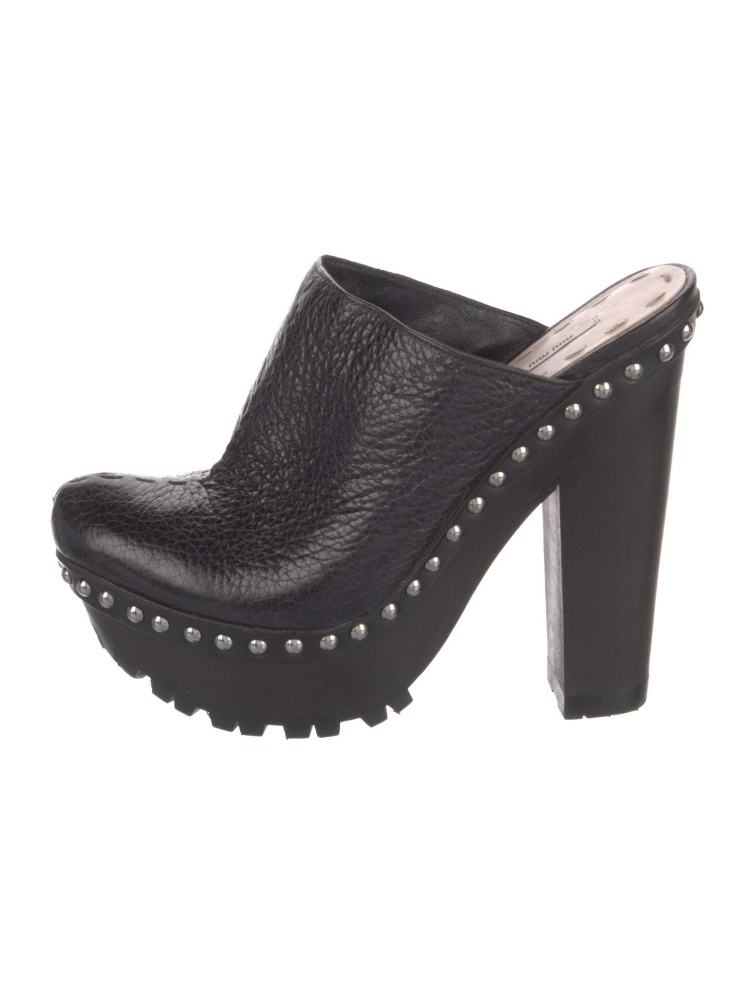 Miu Miu Leather Glitter Accents Mules