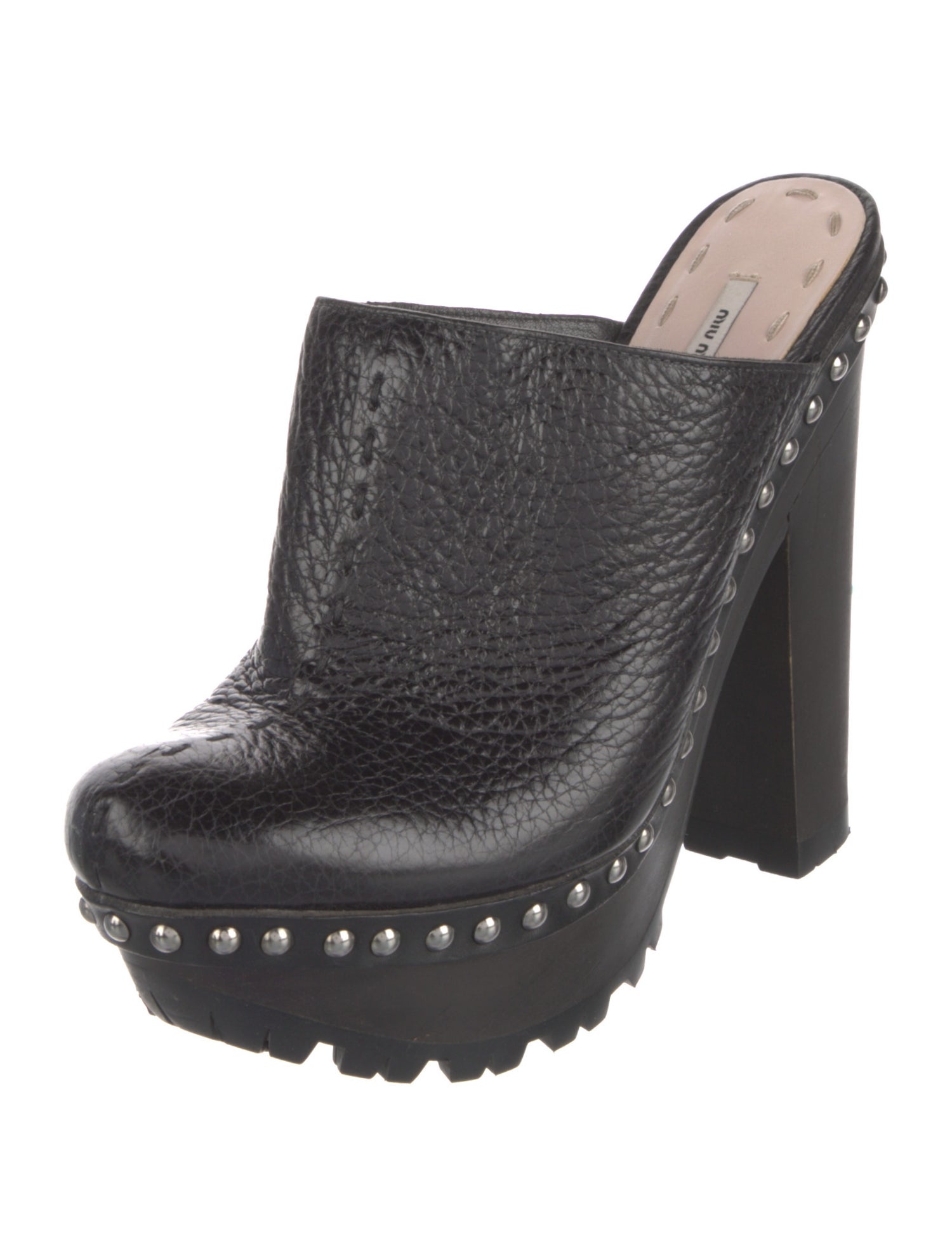 Miu Miu Leather Glitter Accents Mules