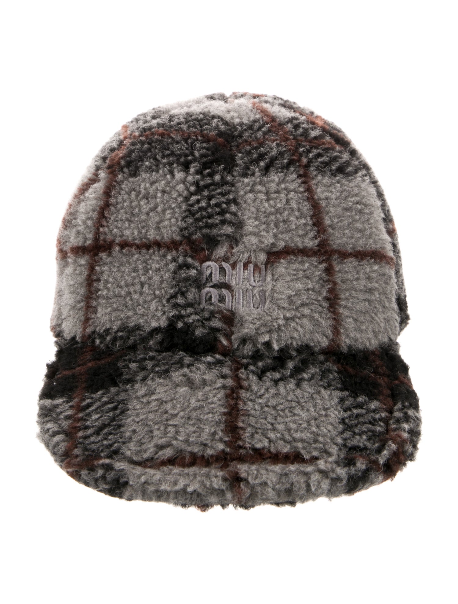 Miu Miu Plaid Patterned Shearling Baseball Cap