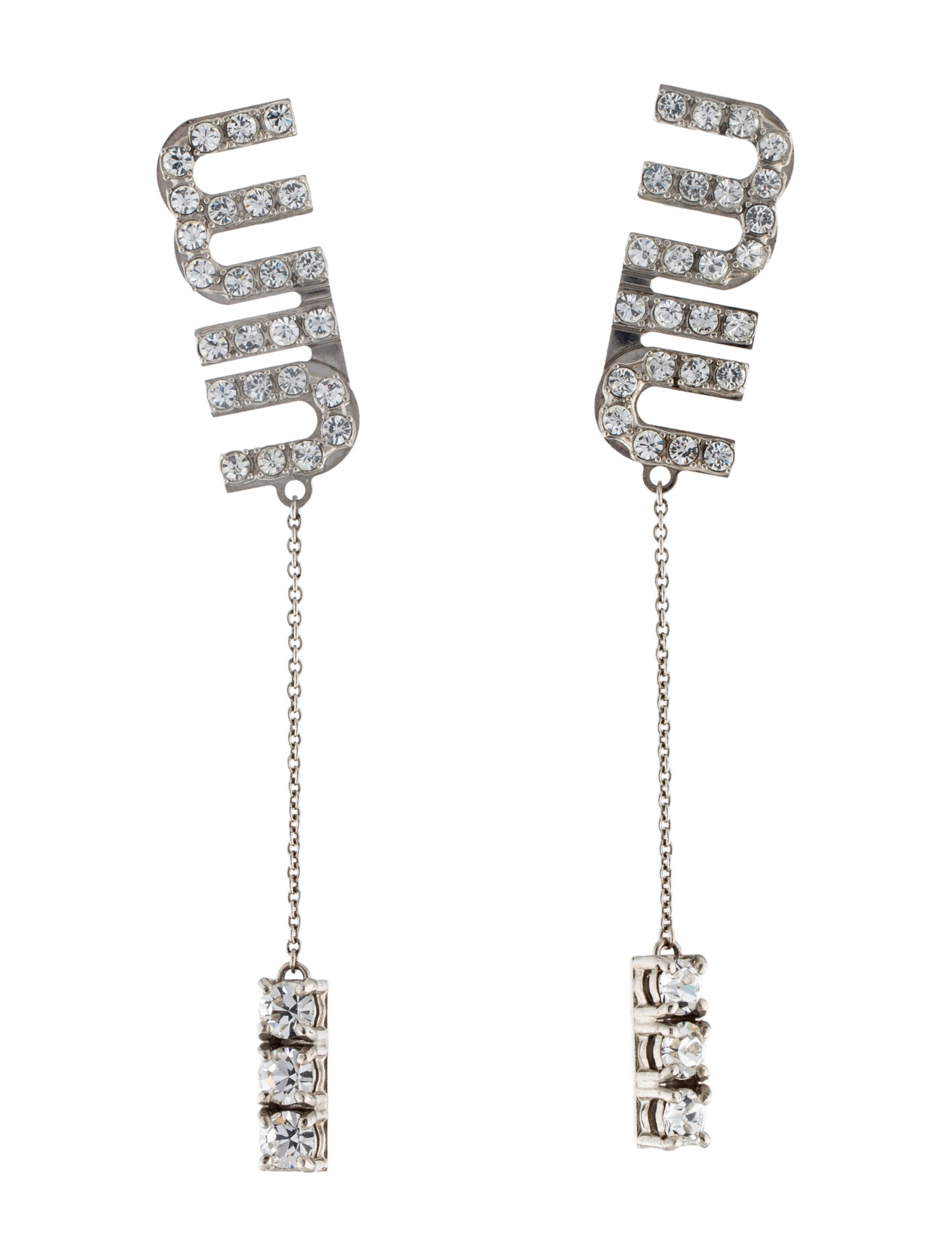 Miu Miu Crystal Logo Drop Earrings