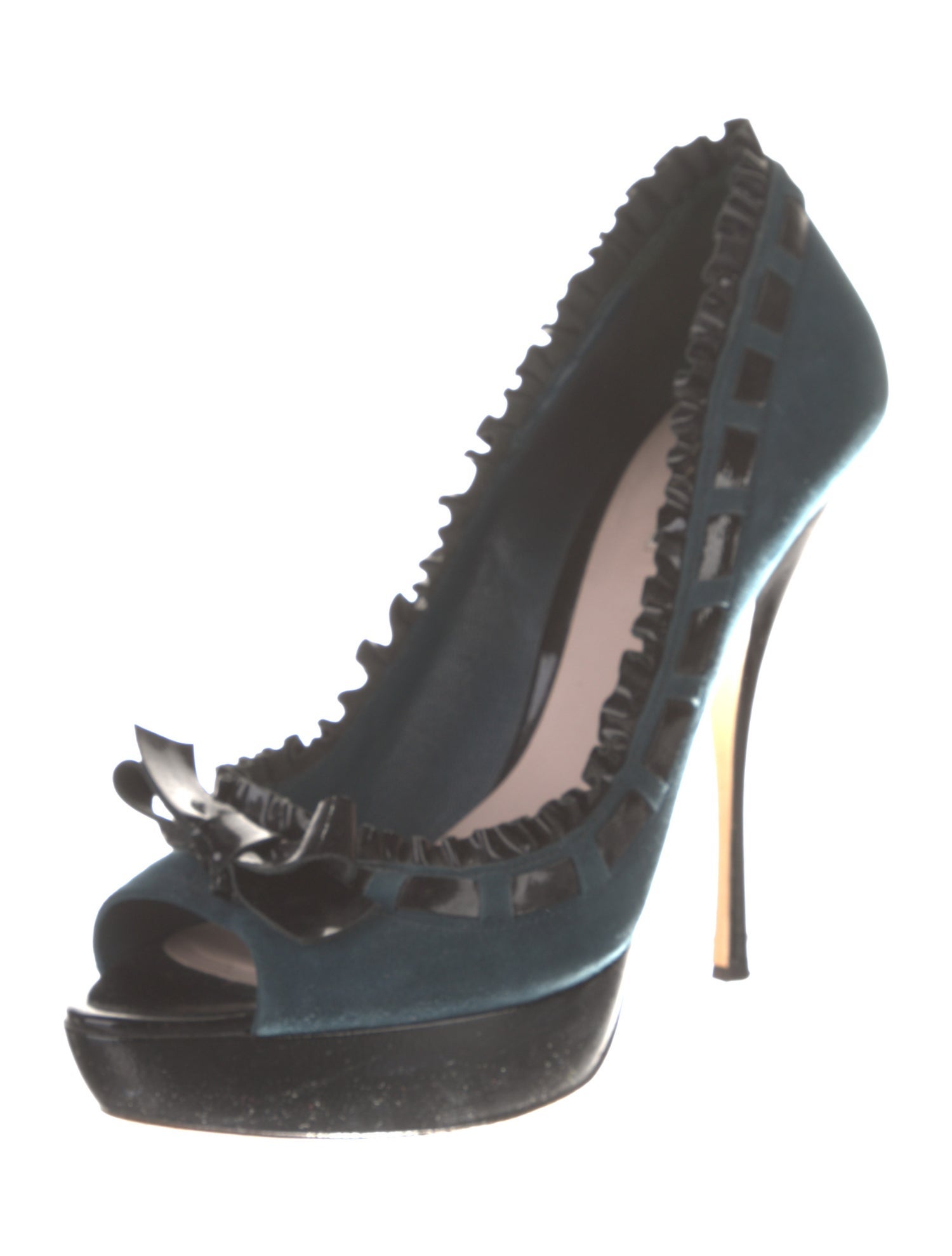 Miu Miu Suede Colorblock Pattern Pumps