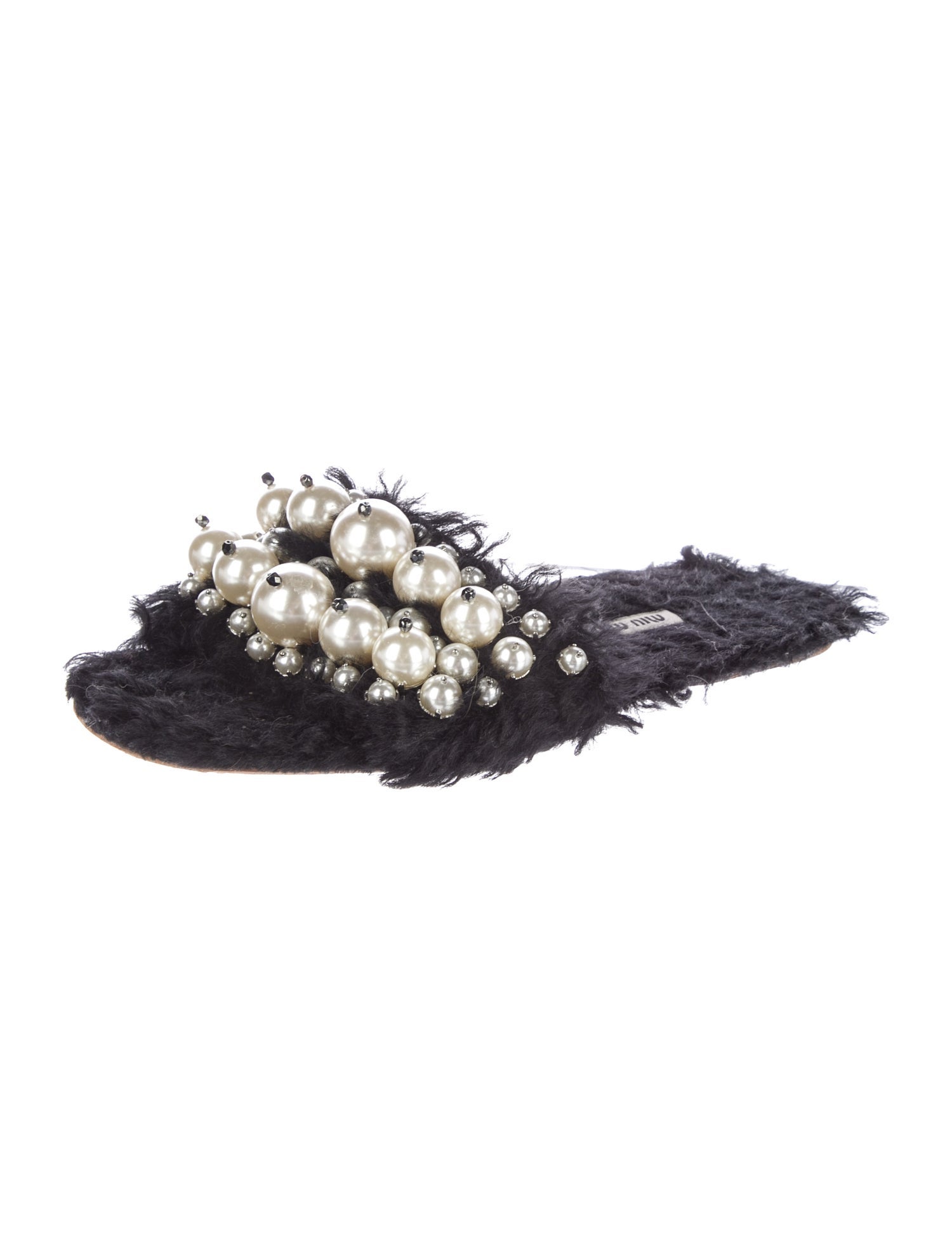 Miu Miu Faux Fur Beaded Accents Slides