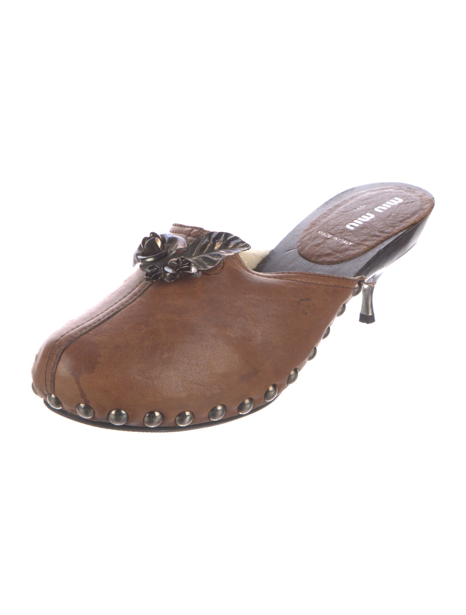 Miu Miu Leather Studded Accents Mules