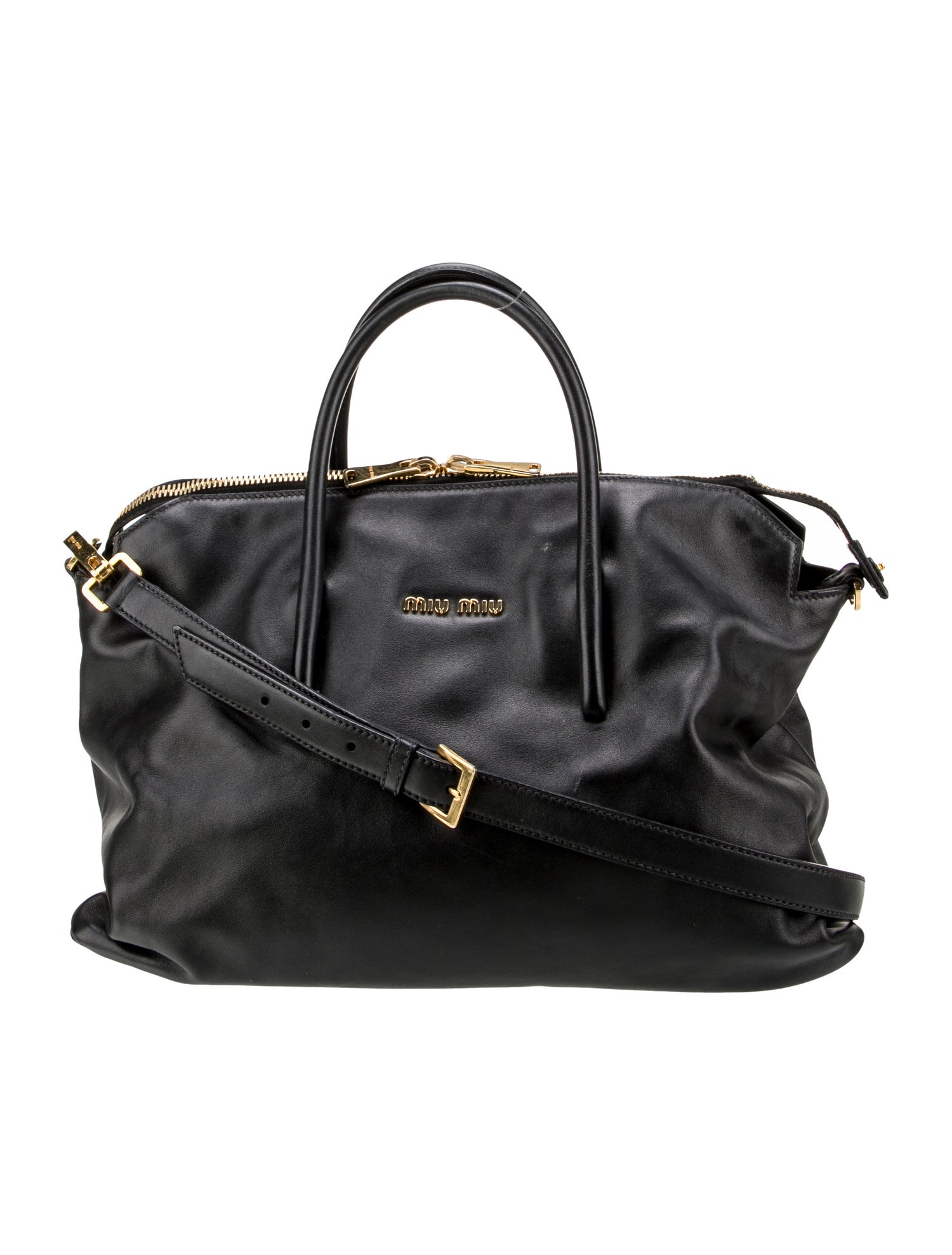 Miu Miu Craquele Leather Handle Bag - Black Totes, Handbags