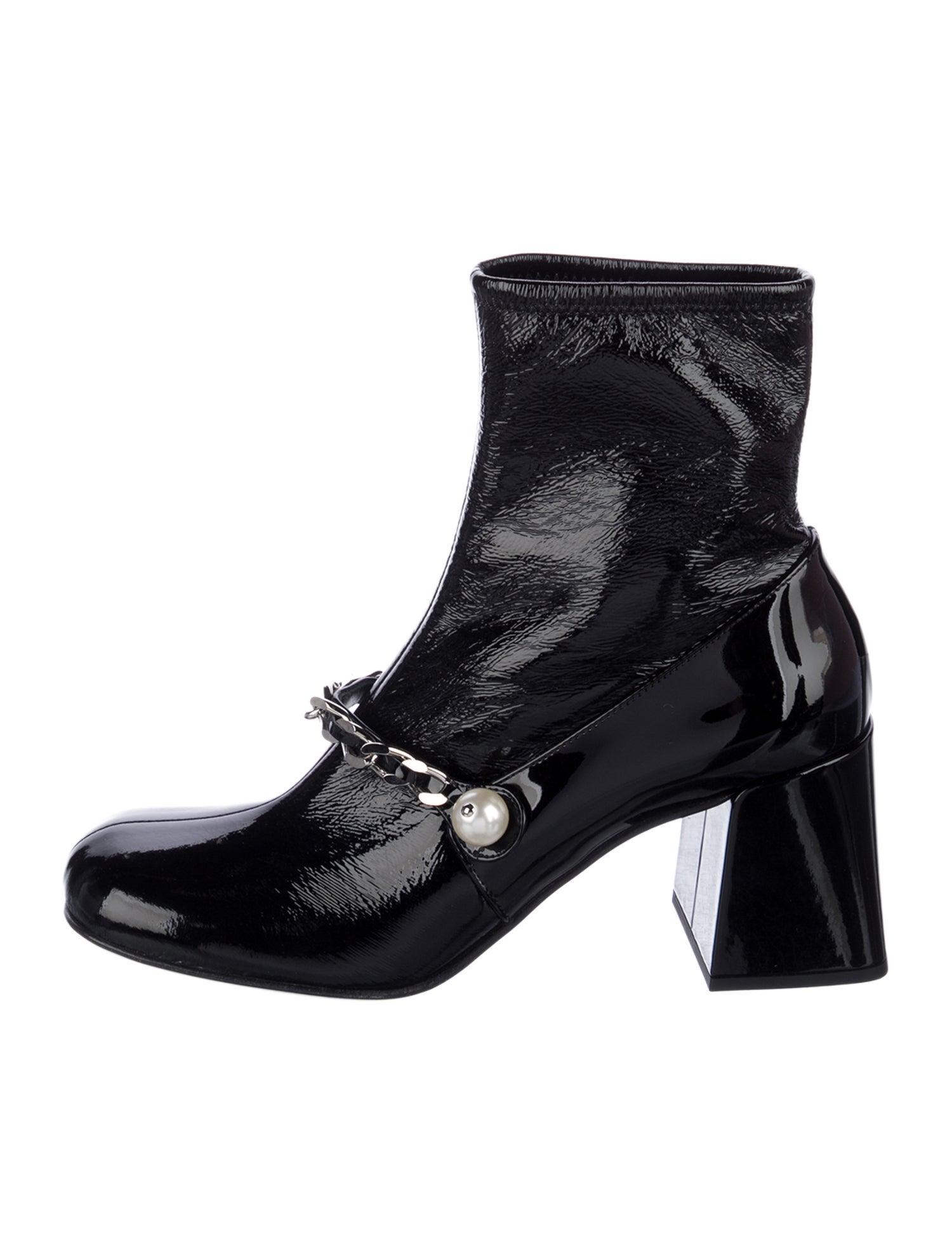 Miu Miu Patent Leather Chain-Link Accents Sock Boots