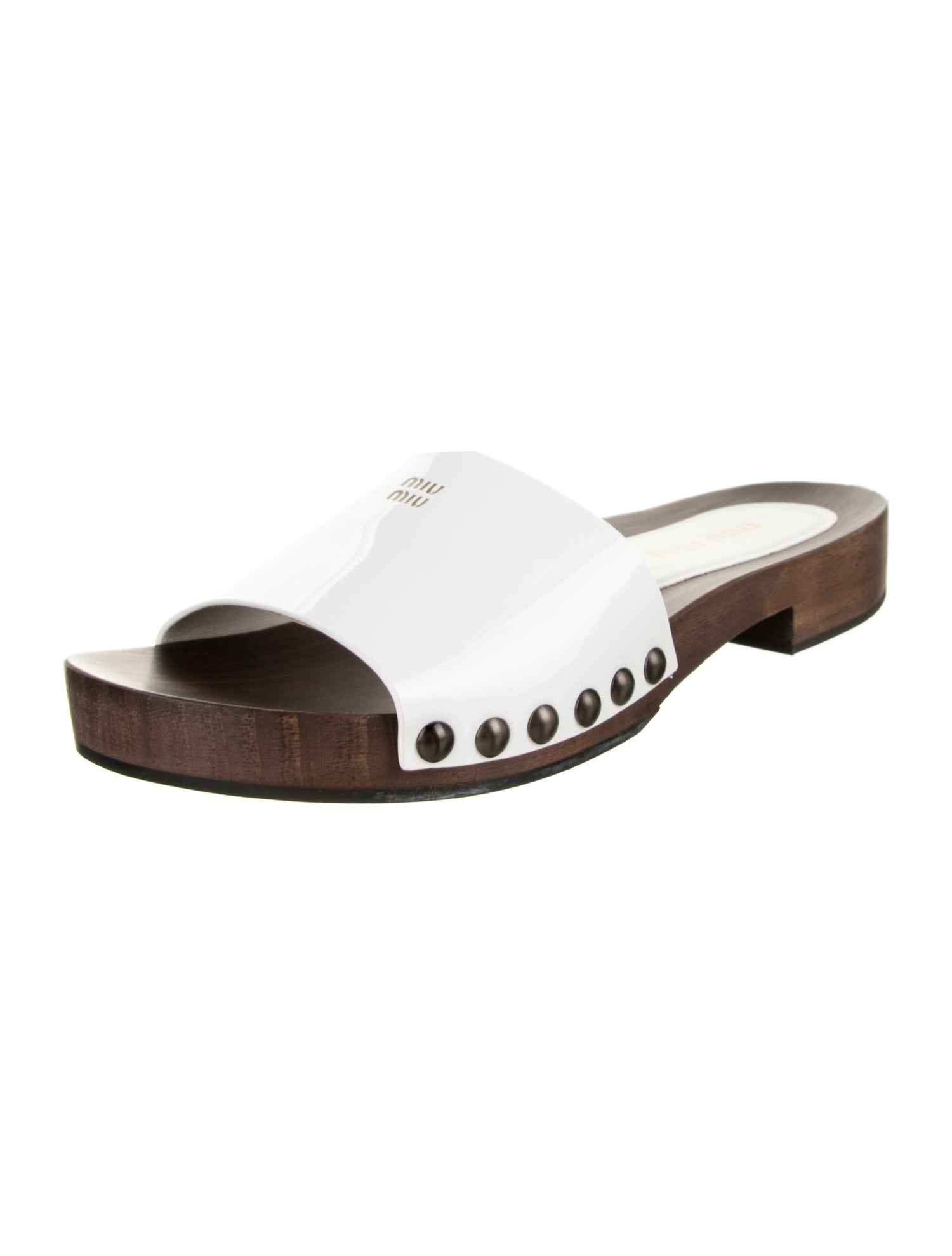 Miu Miu Leather Studded Accents Slides