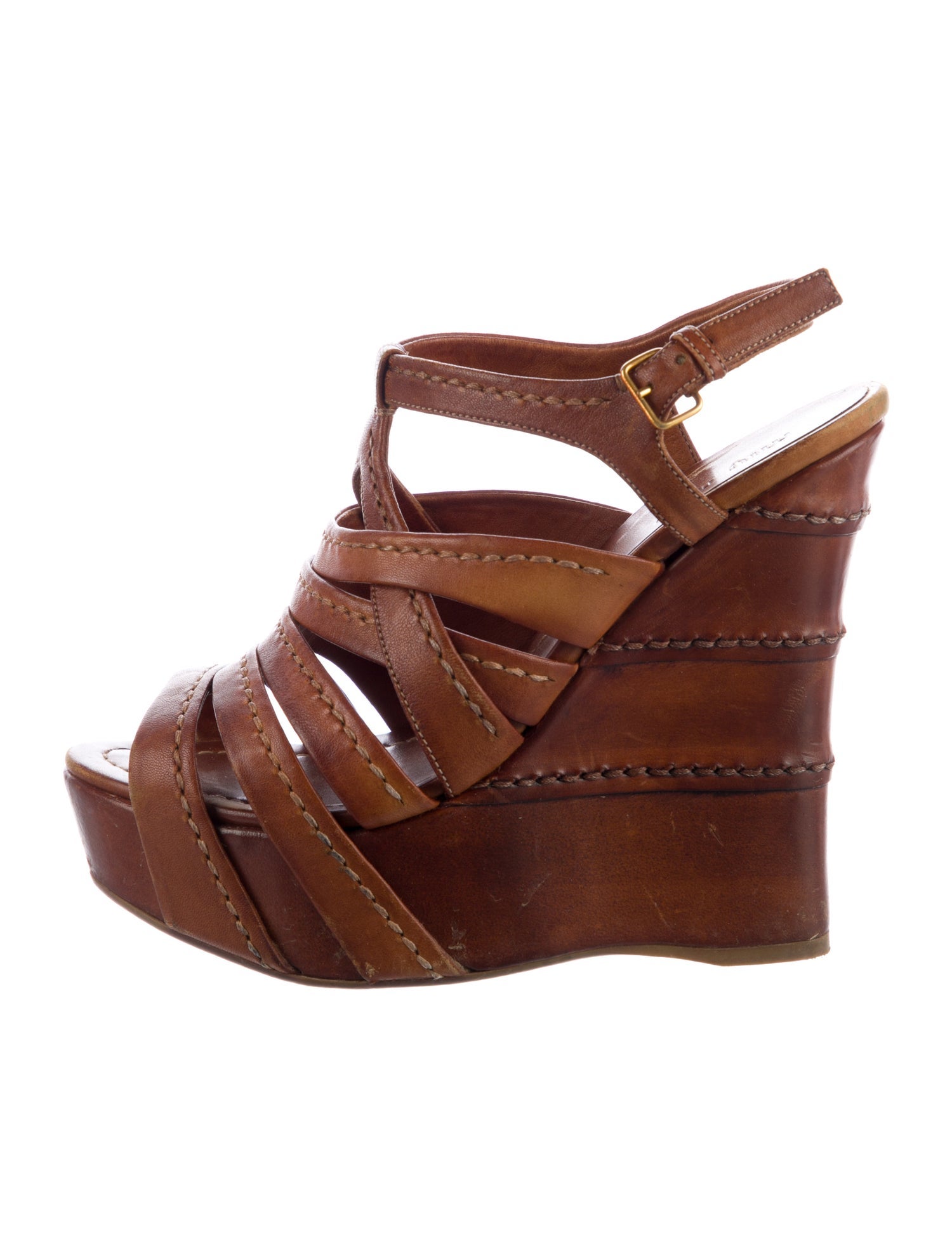 Miu Miu Leather Whipstitch Trim Sandals