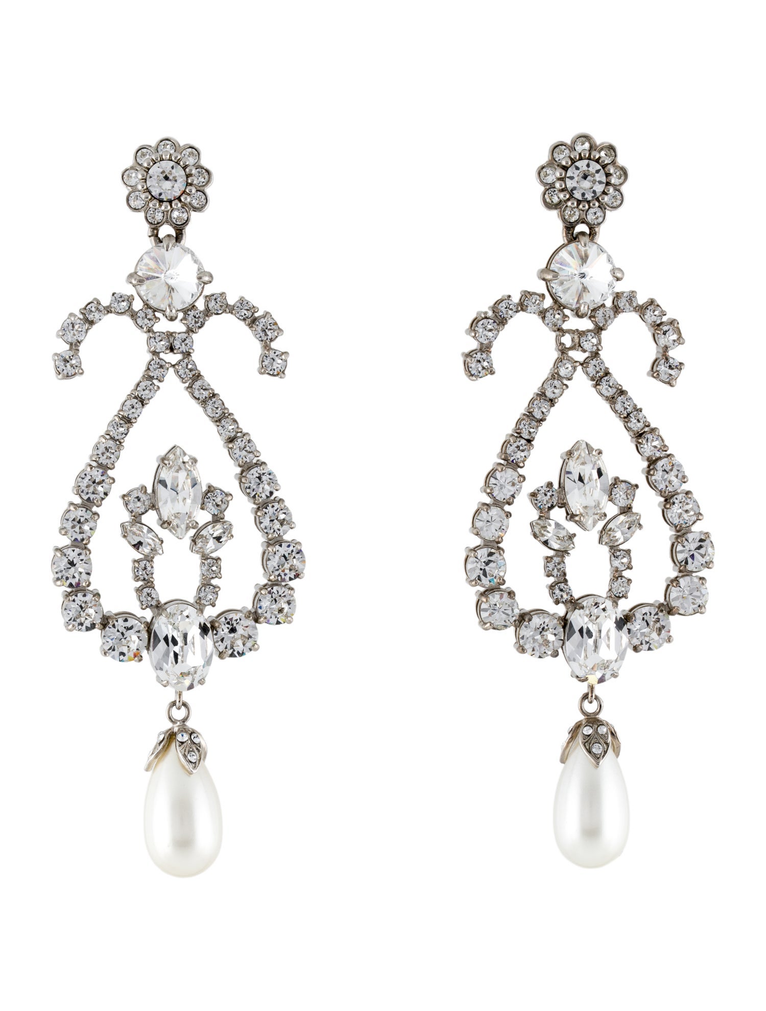 Miu Miu Faux Pearl & Crystal Embellished Chandelier Clip-On Earrings