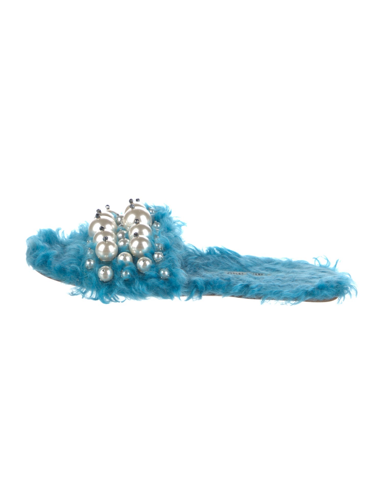 Miu Miu Faux Pearl Accents Faux Fur Slides