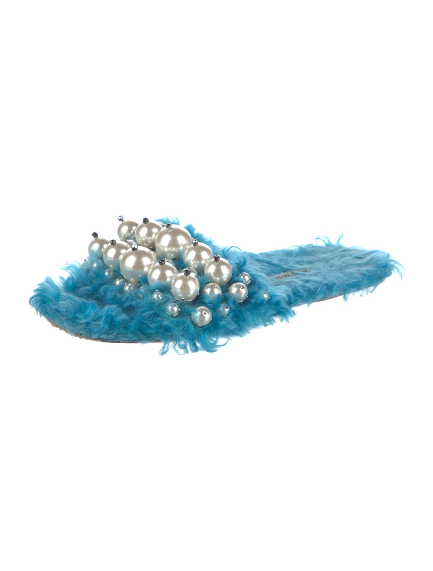 Miu Miu Faux Pearl Accents Faux Fur Slides