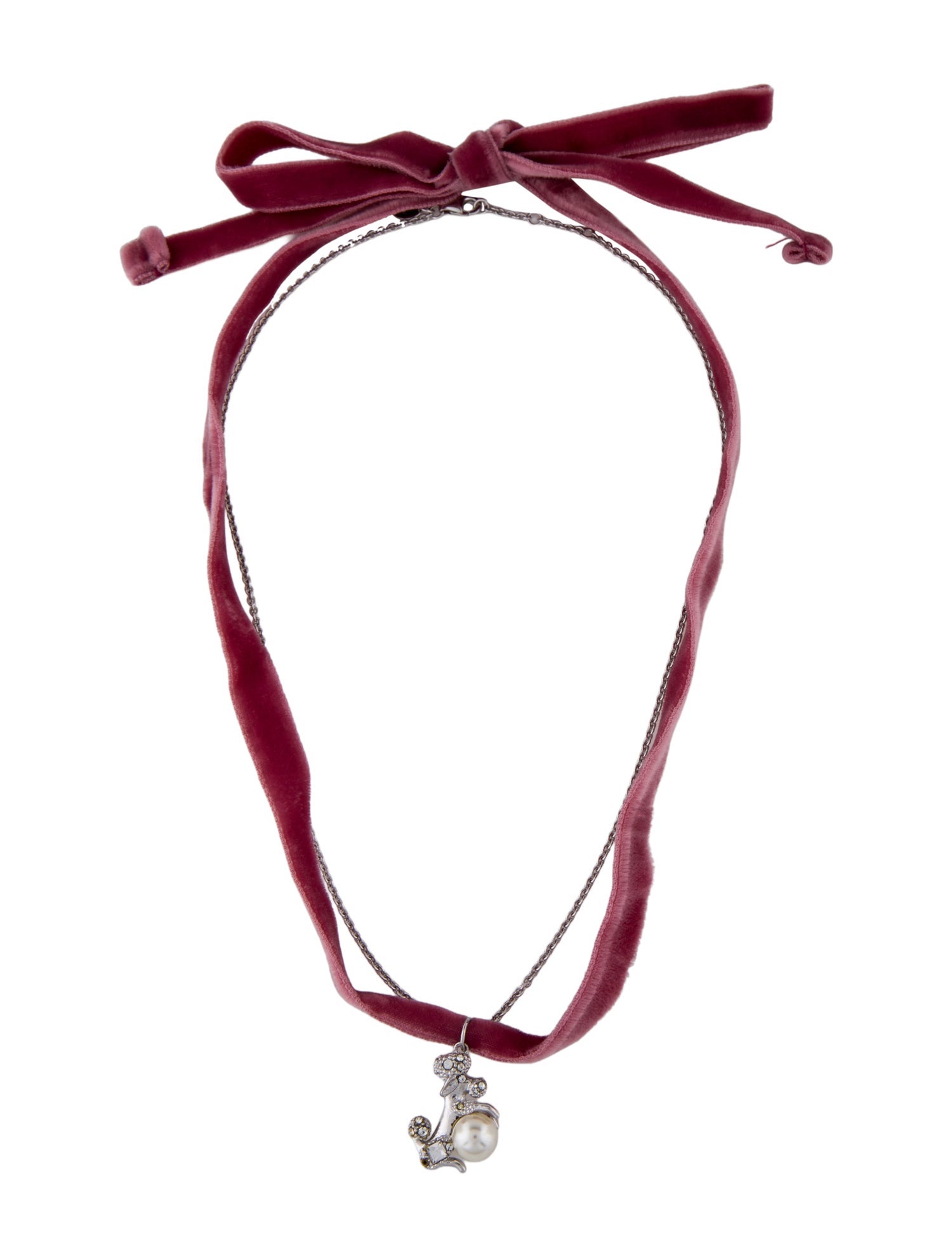 Miu Miu Faux Pearl,Crystal & Velvet Dog Charm Multistrand Necklace