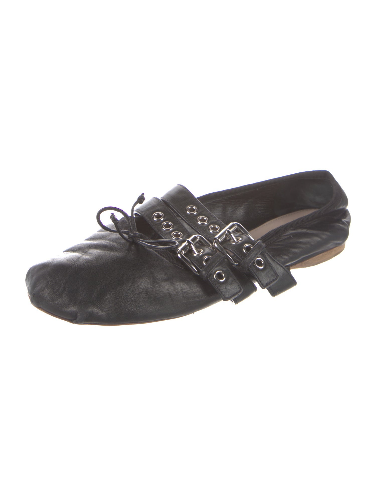 Miu Miu Leather Bow Accents Mary Jane Flats