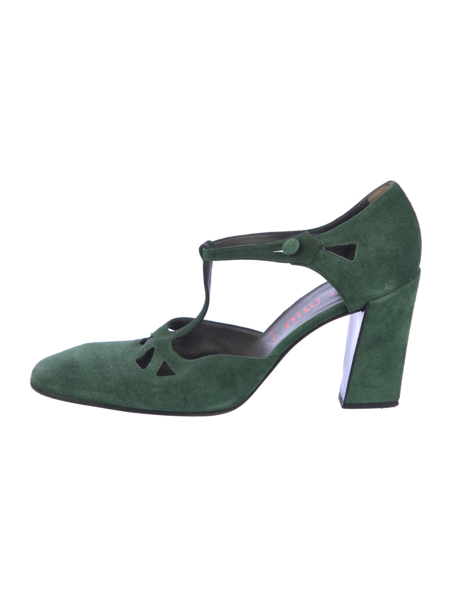 Miu Miu Suede Cutout Accent T-Strap Pumps