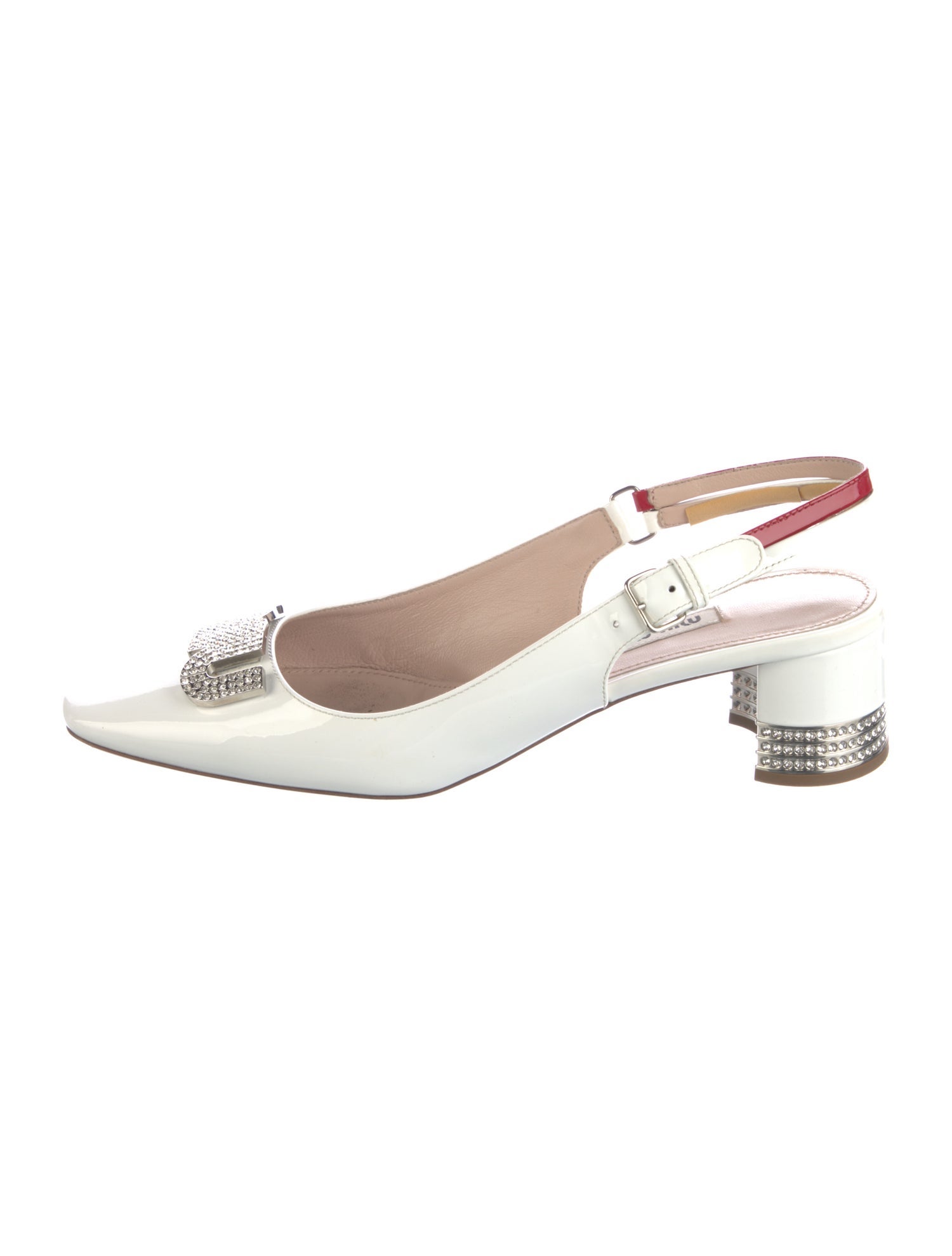 Miu Miu Patent Leather Crystal Embellishments Slingback Pumps