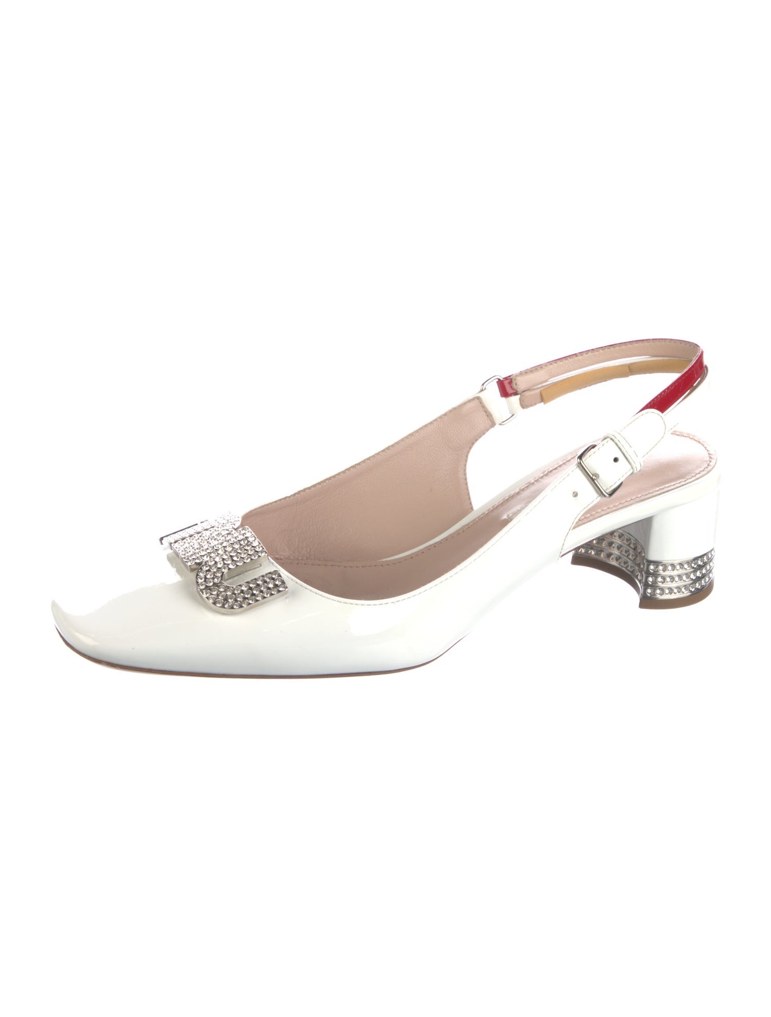 Miu Miu Patent Leather Crystal Embellishments Slingback Pumps