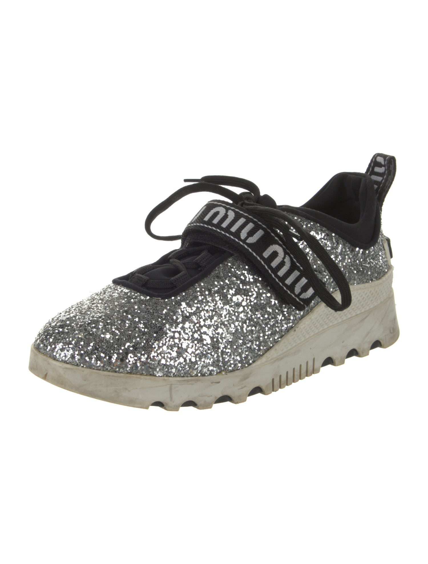 Miu Miu Glitter Colorblock Pattern Sneakers