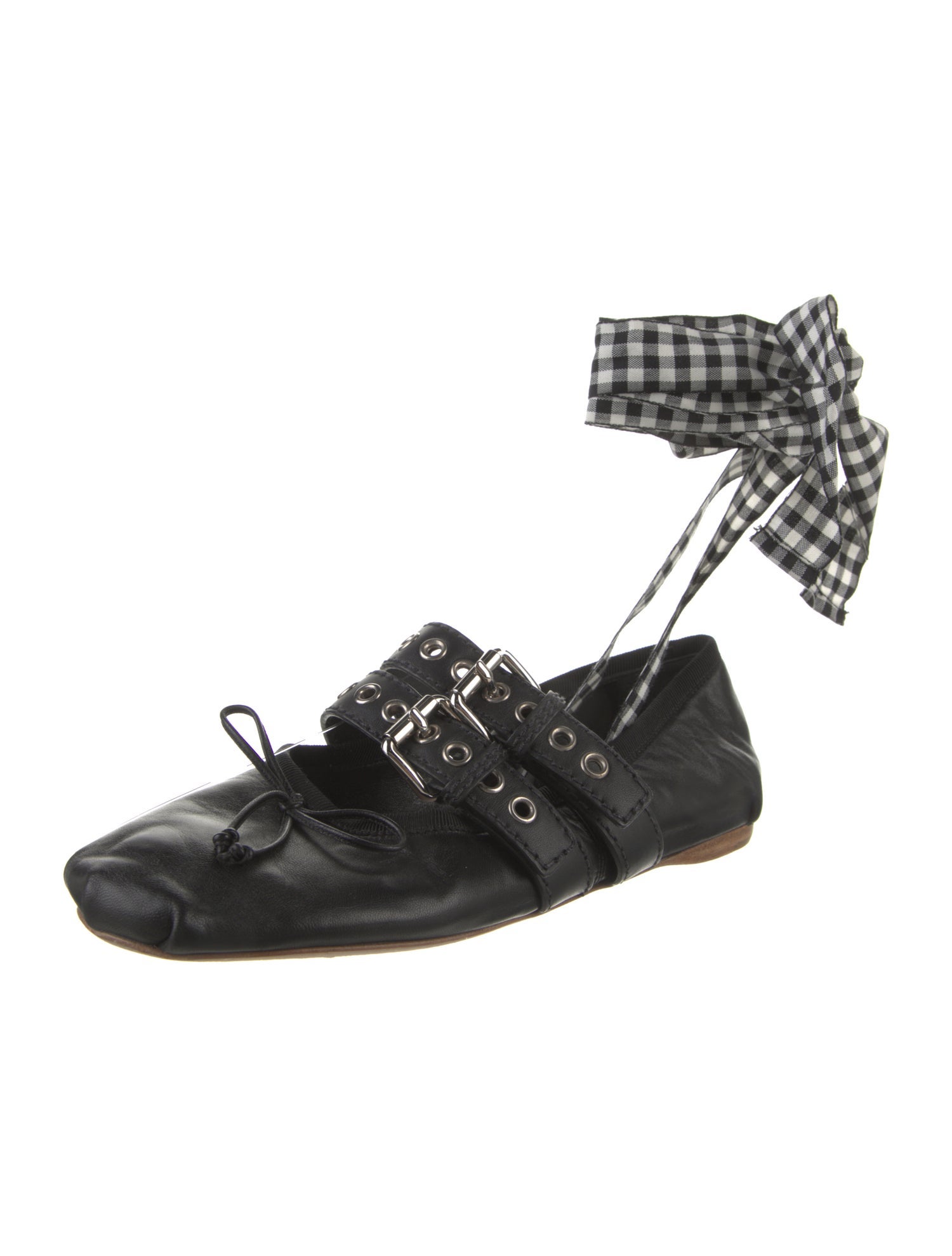 Miu Miu Leather Grosgrain Trim Ballet Flats